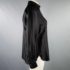 PAUL SMITH Size L Black Viscose Blend Stripe One Pocket Shirt