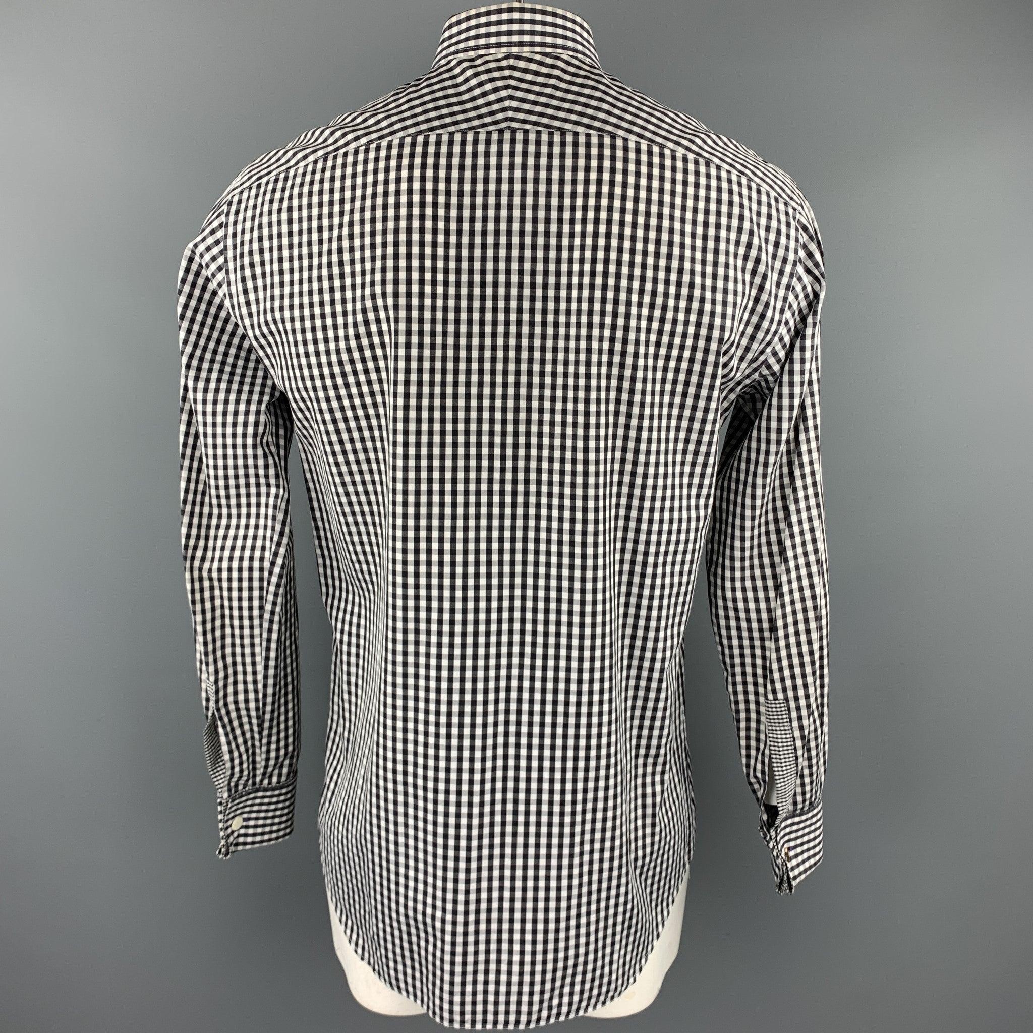 PAUL SMITH Size L Black & White Checkered Cotton French Cuff Long Sleeve Shirt In Good Condition For Sale In San Francisco, CA