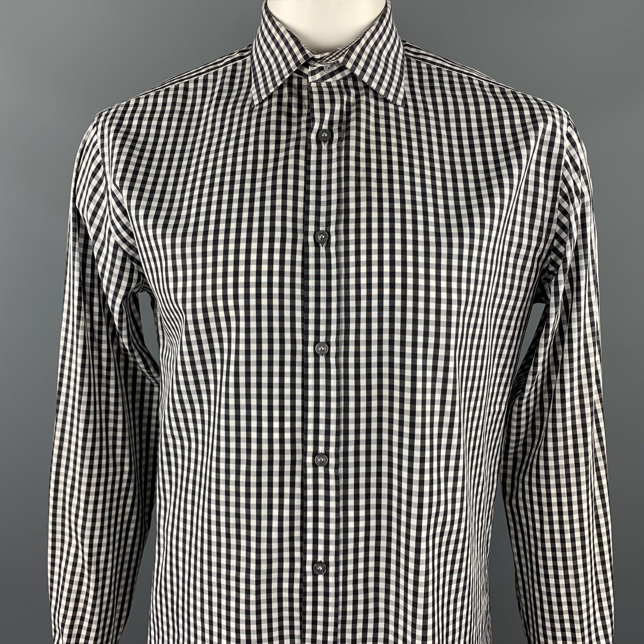 Men's PAUL SMITH Size L Black & White Checkered Cotton French Cuff Long Sleeve Shirt For Sale
