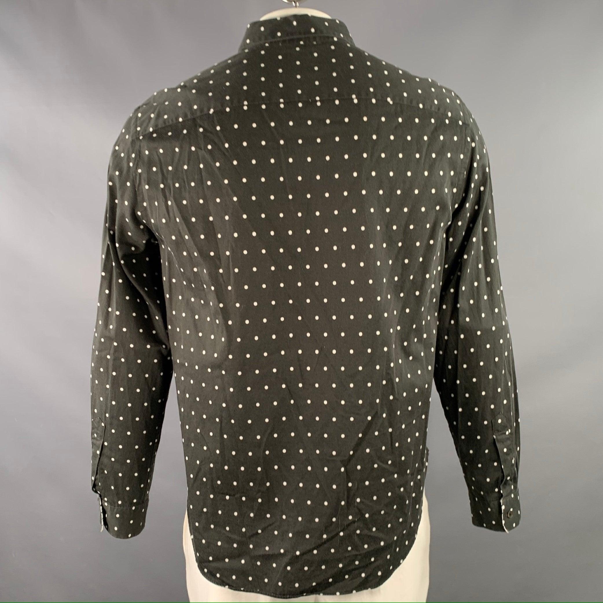 PAUL SMITH Size L Black White Polka Dot Point Collar Cotton Long Sleeve Shirt In Good Condition For Sale In San Francisco, CA