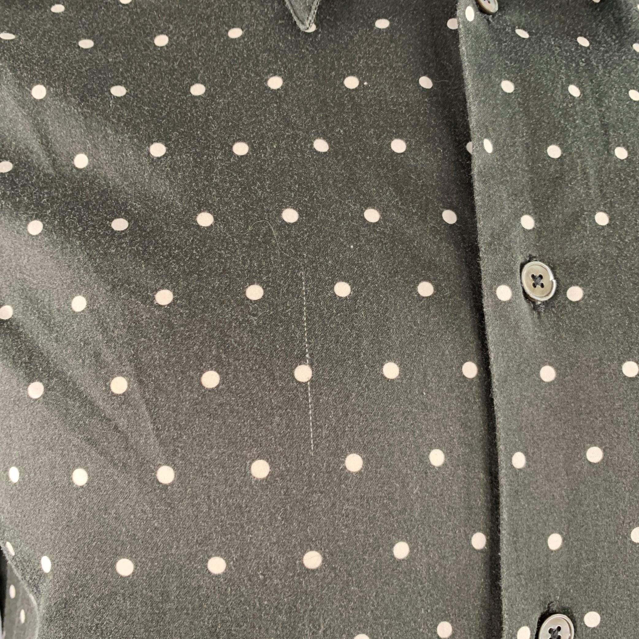 Men's PAUL SMITH Size L Black White Polka Dot Point Collar Cotton Long Sleeve Shirt For Sale