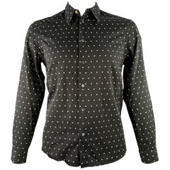 PAUL SMITH Size L Black White Polka Dot Point Collar Cotton Long Sleeve Shirt (Chemise à manches longues en coton)