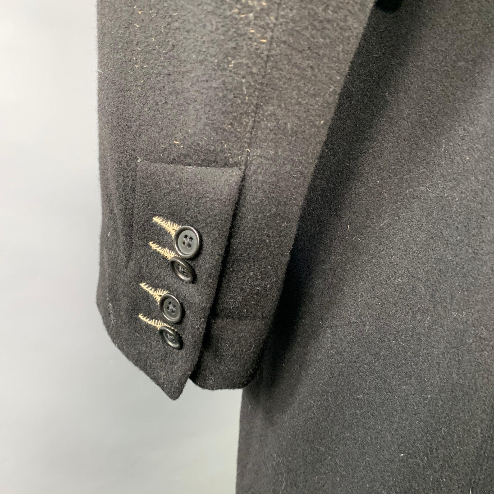 Men's PAUL SMITH Size L Black Wool Blend Peak Lapel Double Breasted Coat For Sale