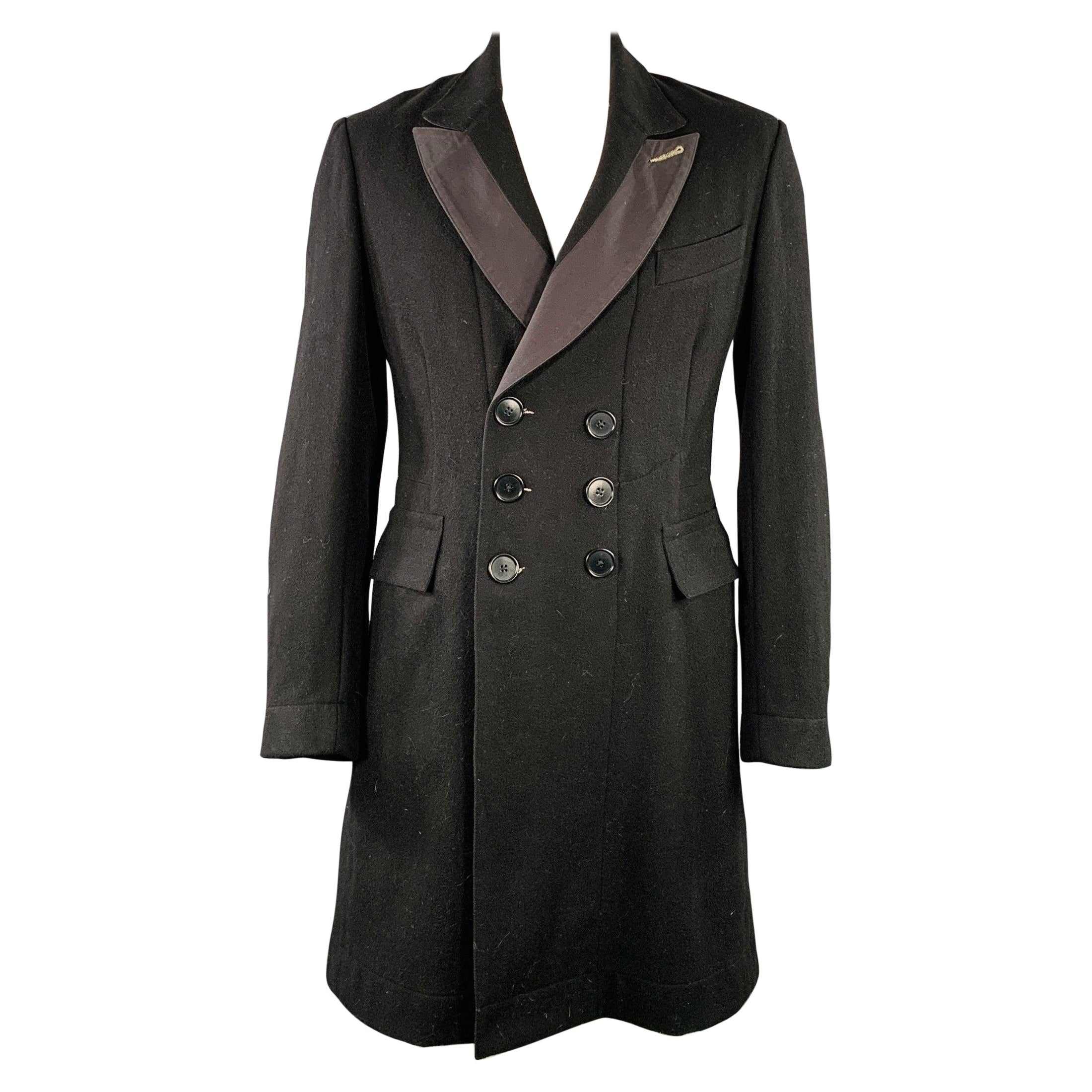 PAUL SMITH - Manteau croisé à revers en laine mélangée noire, taille L
