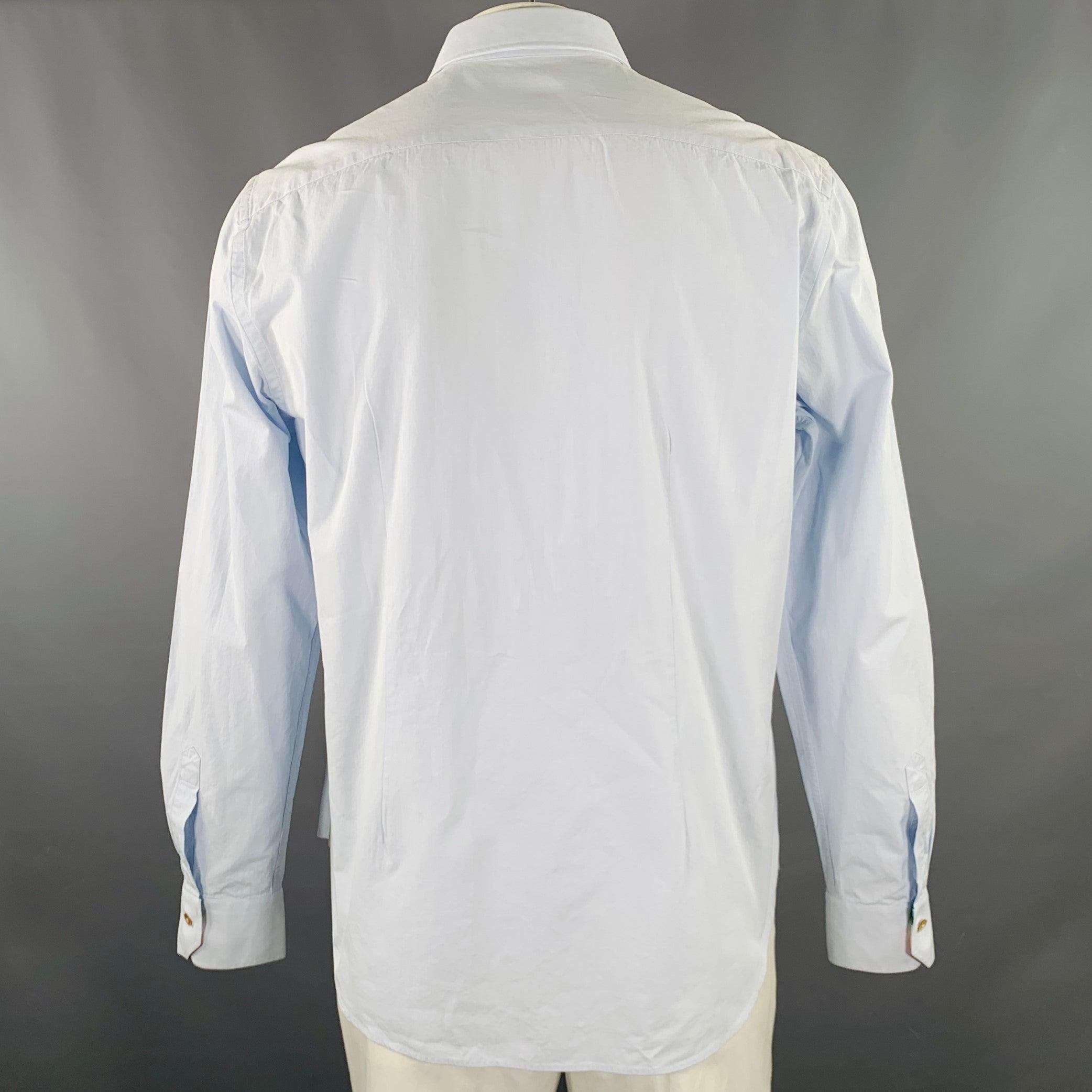 Gray PAUL SMITH Size L Blue Cotton One Pocket Long Sleeve Shirt For Sale