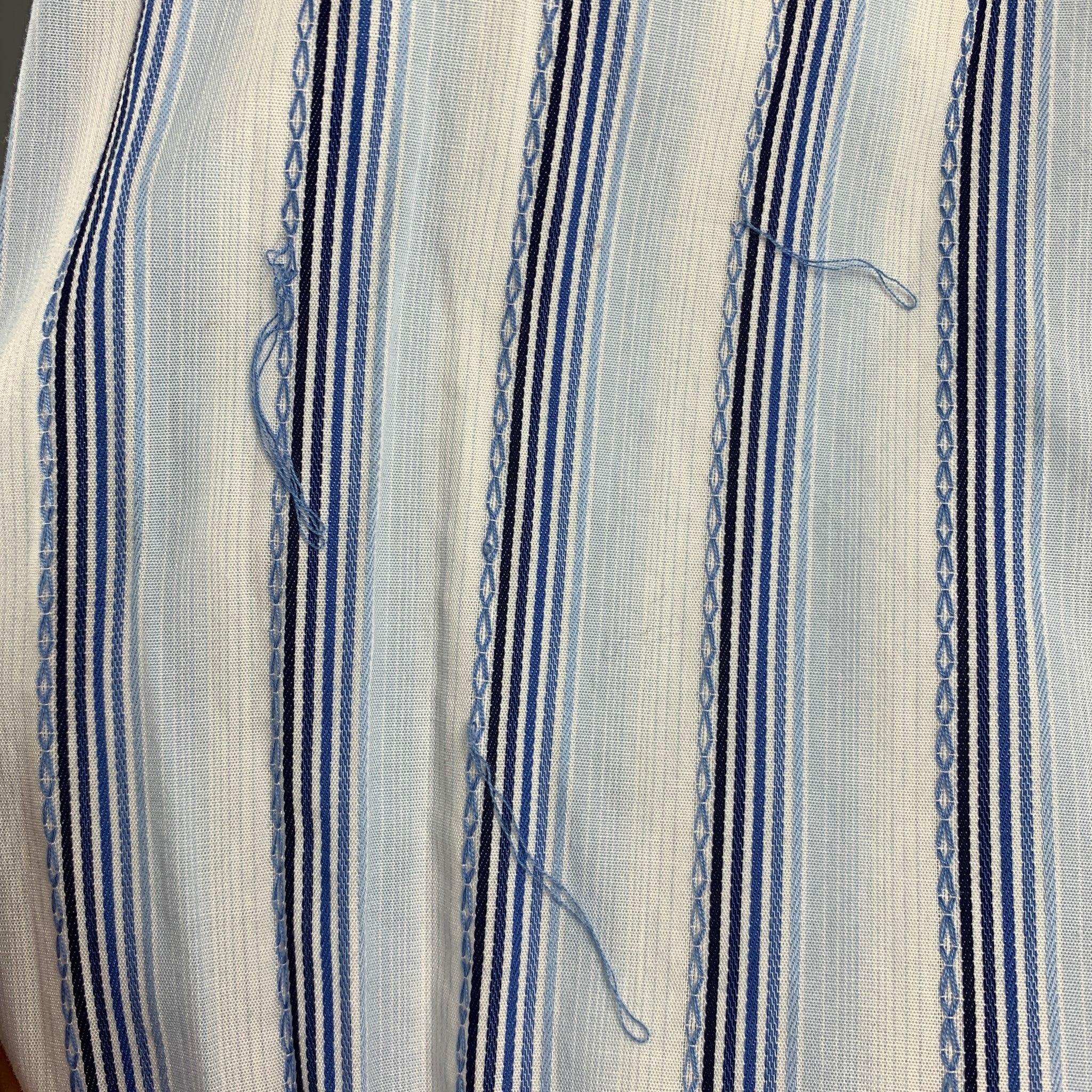 Men's PAUL SMITH Size L Blue Striped Trim Cotton Button Down Long Sleeve Shirt For Sale