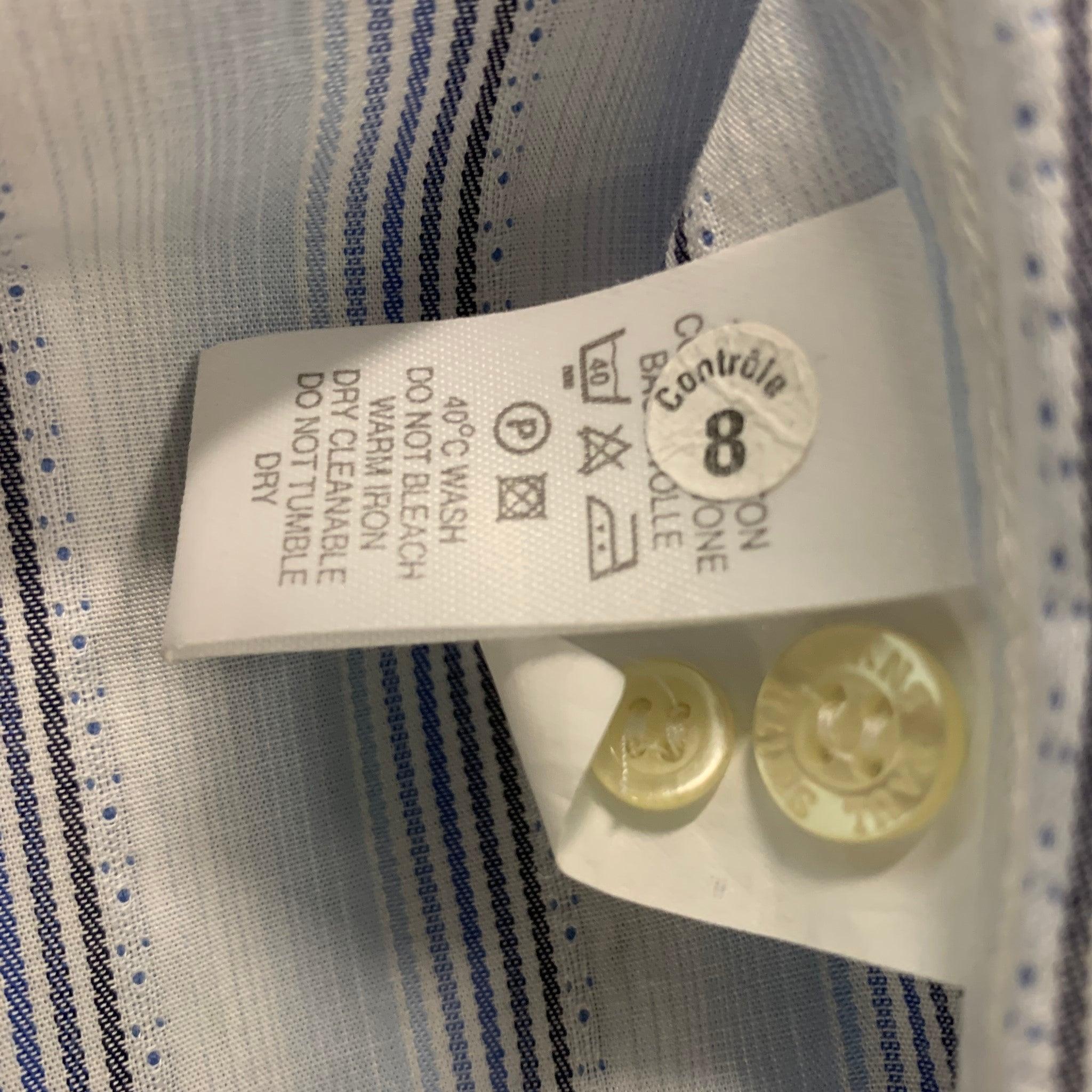 PAUL SMITH Size L Blue Striped Trim Cotton Button Down Long Sleeve Shirt For Sale 1
