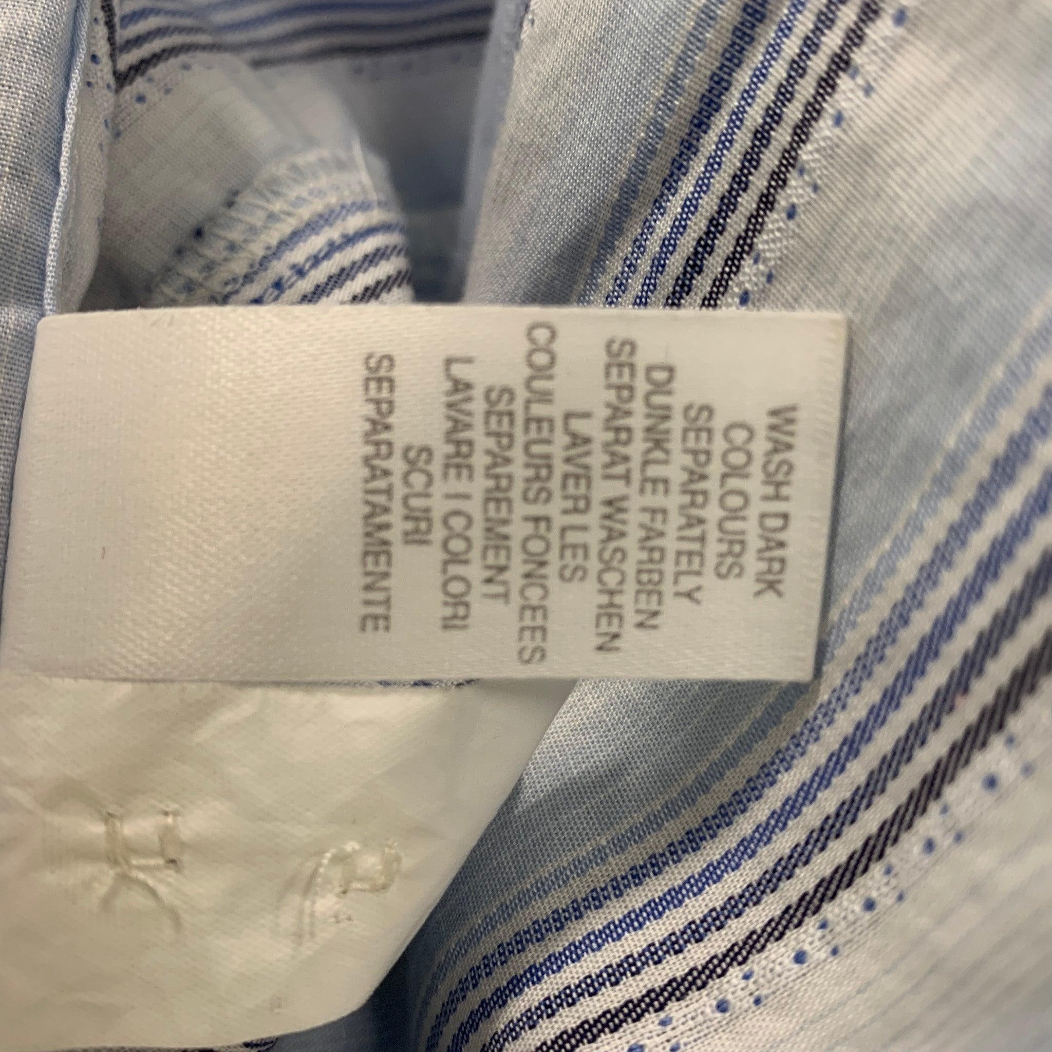 PAUL SMITH Size L Blue Striped Trim Cotton Button Down Long Sleeve Shirt For Sale 2