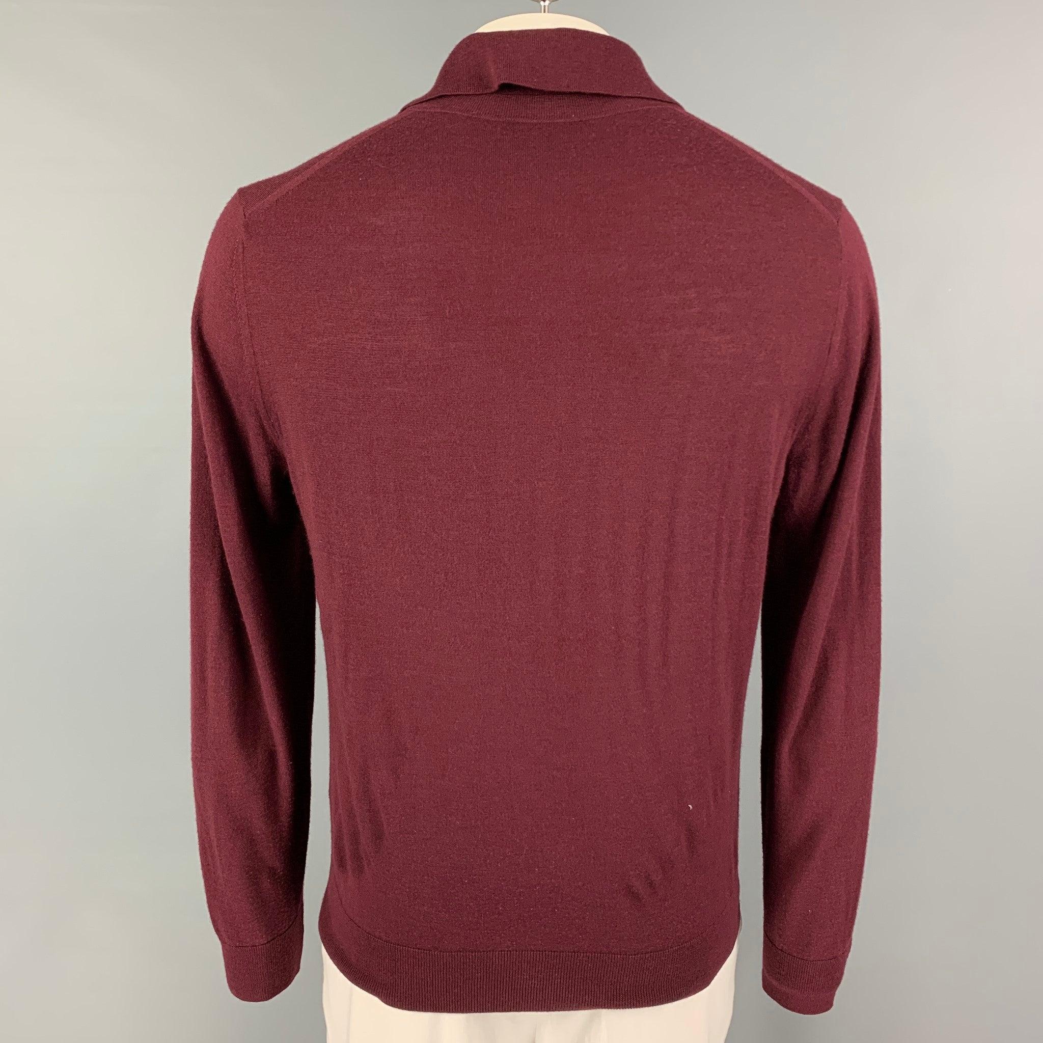 PAUL SMITH Size L Burgundy Merino Wool Long Sleeve Polo In Good Condition For Sale In San Francisco, CA