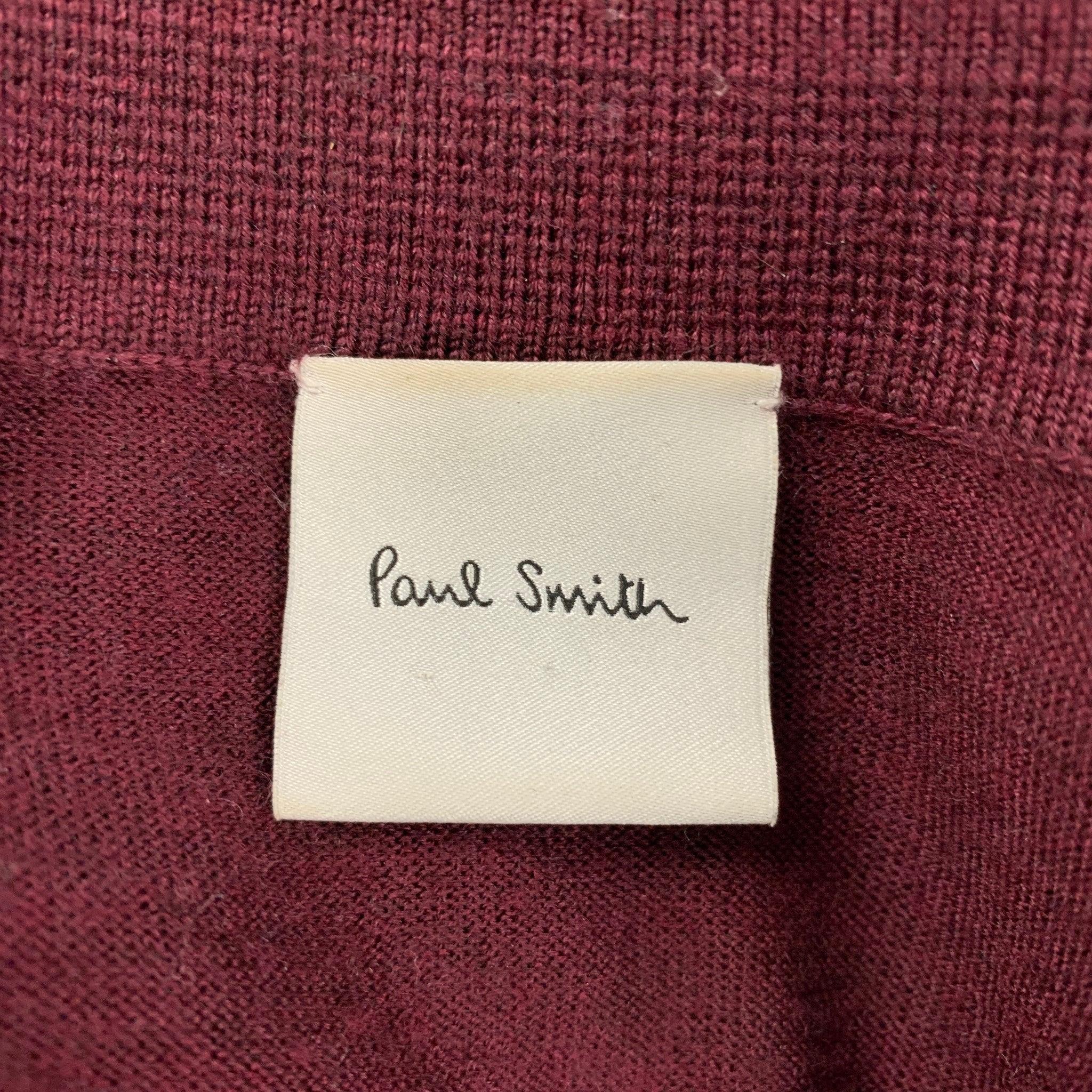 PAUL SMITH Size L Burgundy Merino Wool Long Sleeve Polo For Sale 1