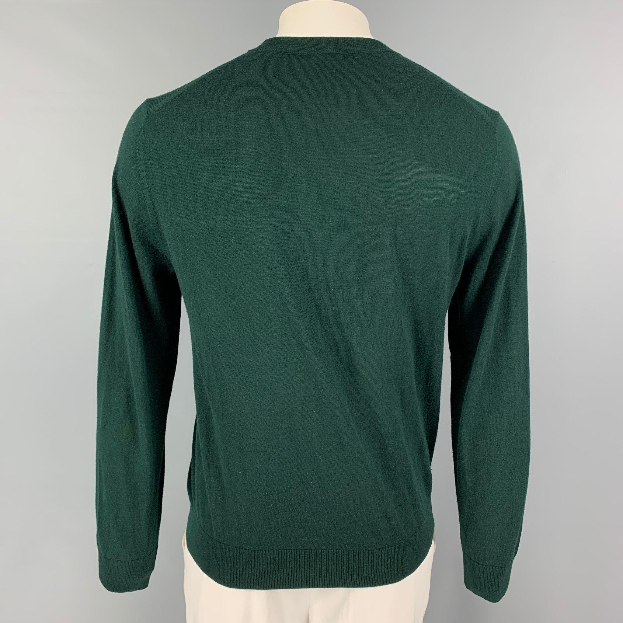 PAUL SMITH Size L Forest Green Merino Wool V-Neck Pullover In Good Condition For Sale In San Francisco, CA
