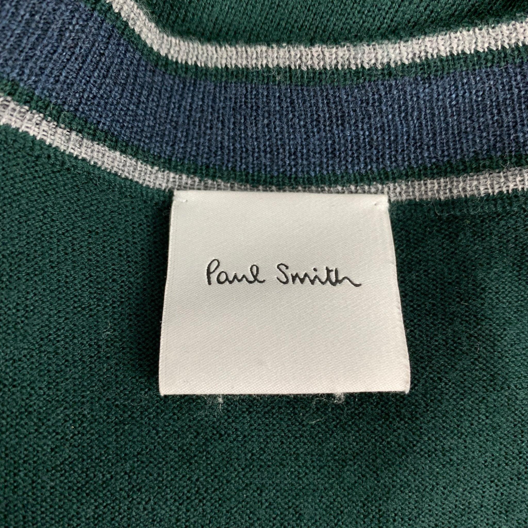 PAUL SMITH Size L Forest Green Merino Wool V-Neck Pullover For Sale 1