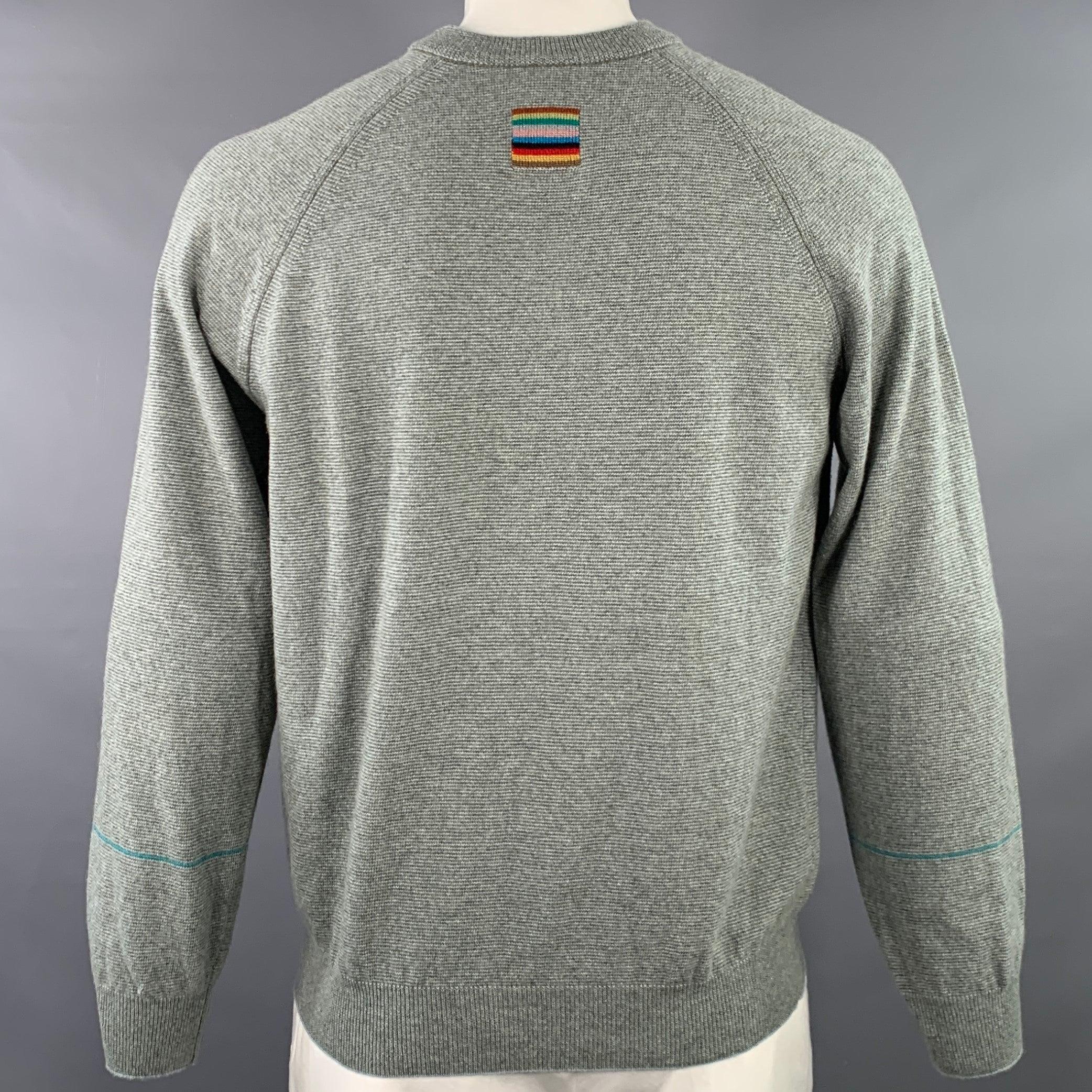 Gray PAUL SMITH Size L Grey Lambswool Cotton Crew Neck Pullover For Sale