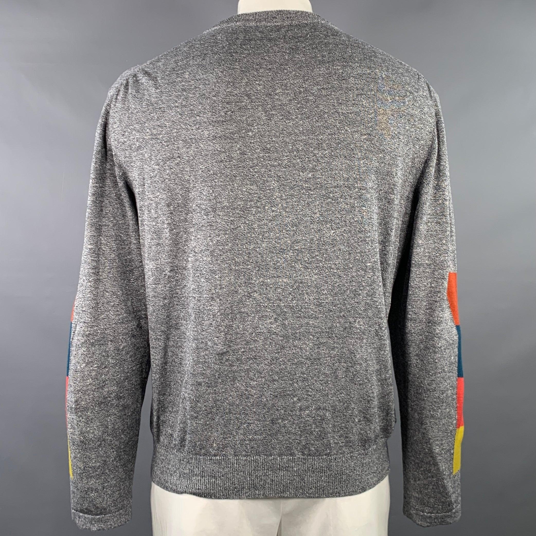 Gris PAUL SMITH Pull à col ras du cou en coton et laine gris chiné multicolore en vente