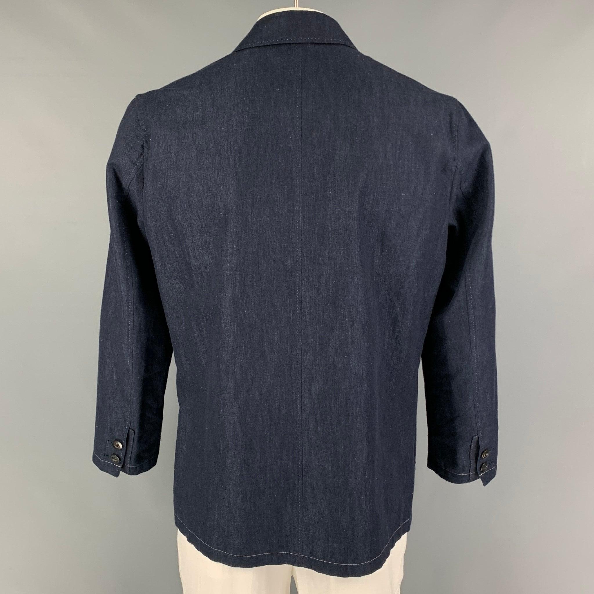 PAUL SMITH Size L Indigo Contrast Stitch Cotton Blend Notch Lapel Jacket In Good Condition For Sale In San Francisco, CA