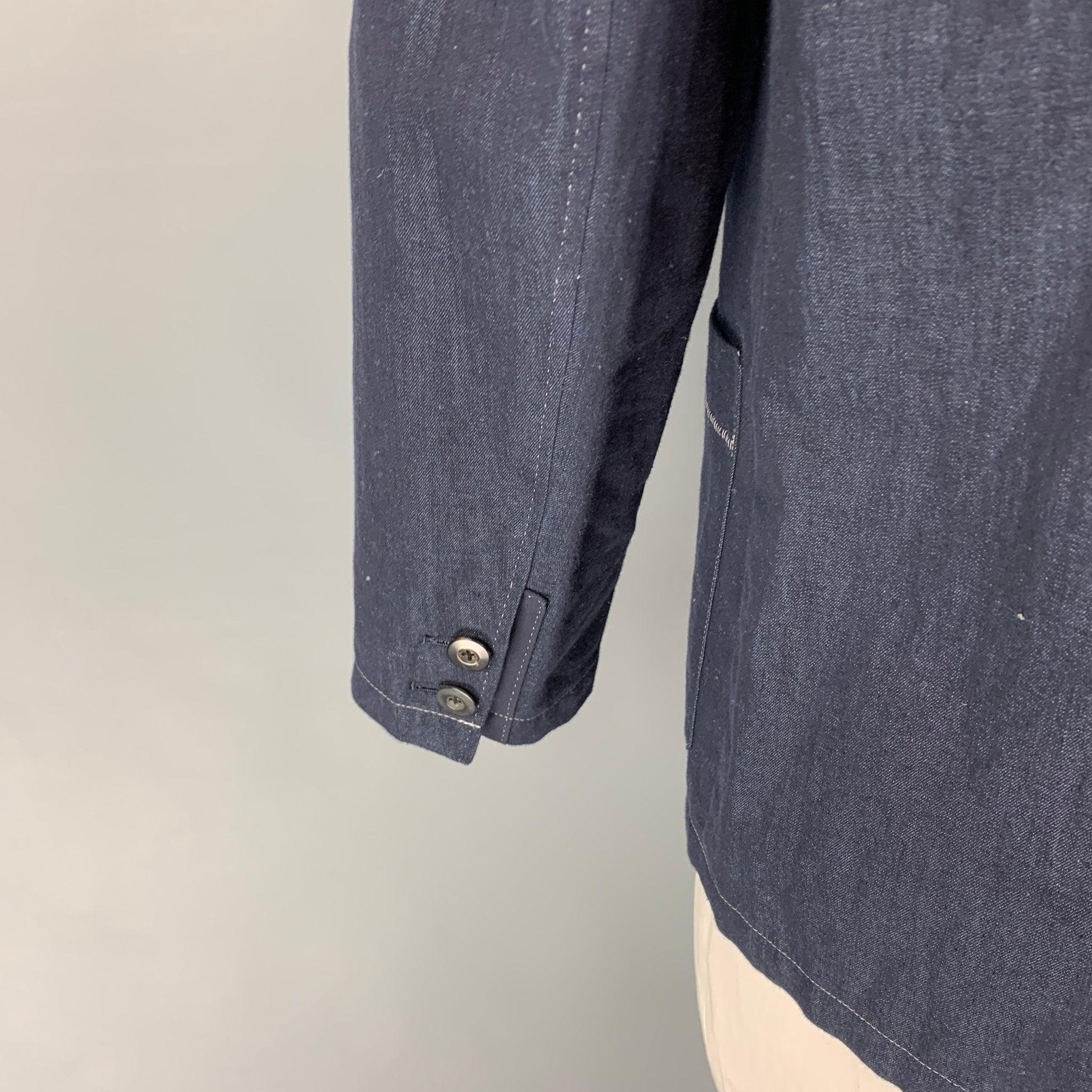 Men's PAUL SMITH Size L Indigo Contrast Stitch Cotton Blend Notch Lapel Jacket For Sale
