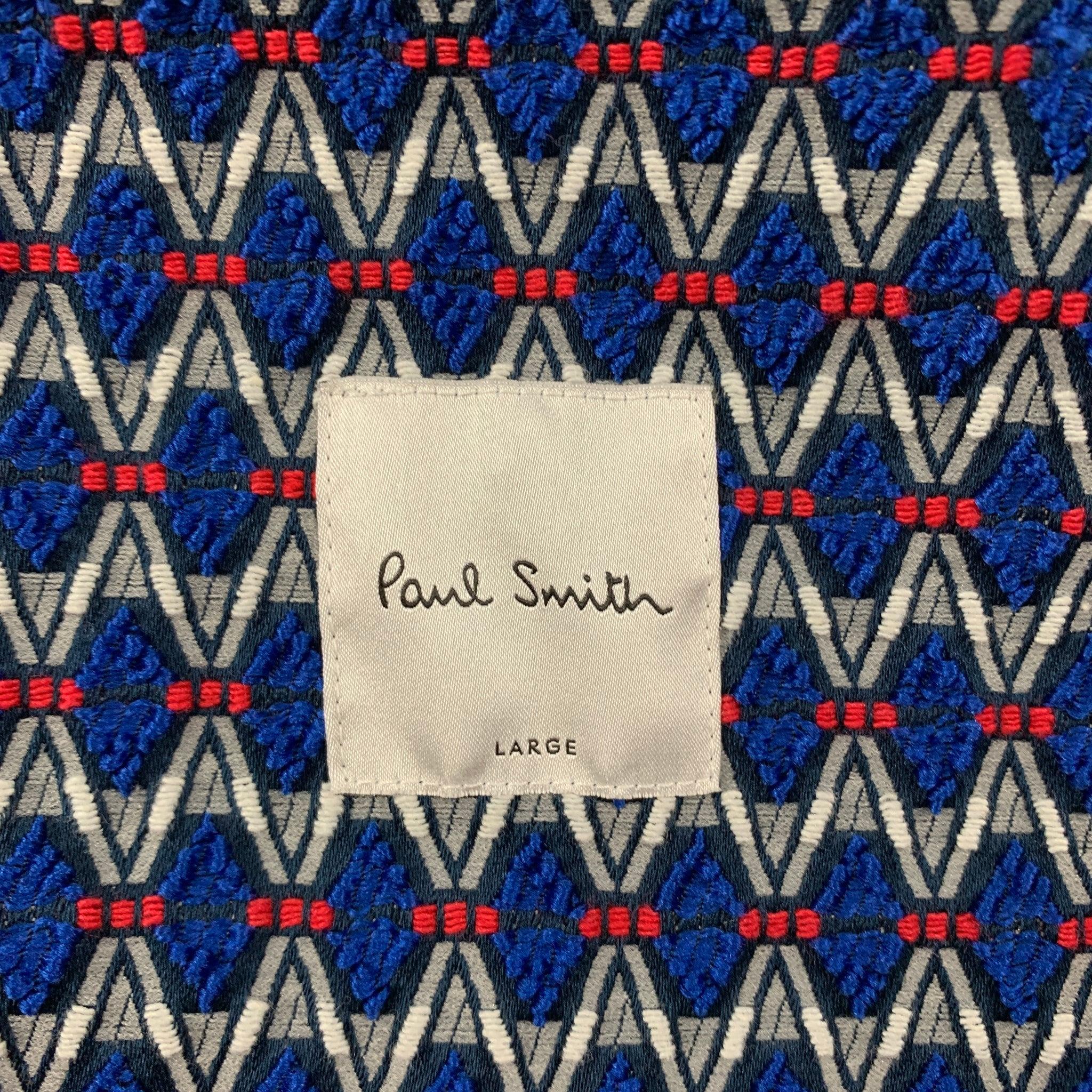 PAUL SMITH Size L Indigo Contrast Stitch Cotton Blend Notch Lapel Jacket 2