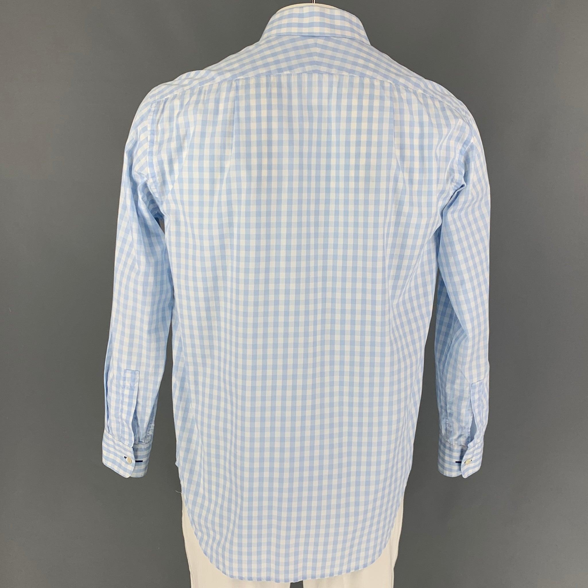PAUL SMITH Size L Light Blue White Gingham Cotton Long Sleeve Shirt In Good Condition For Sale In San Francisco, CA
