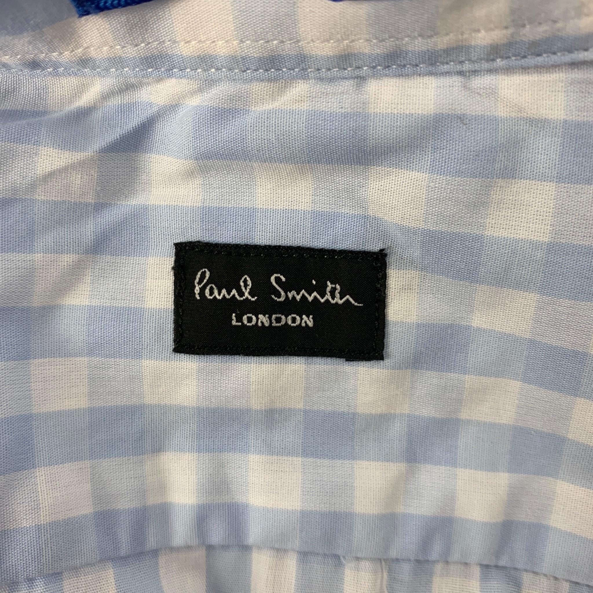 PAUL SMITH Size L Light Blue White Gingham Cotton Long Sleeve Shirt For Sale 1