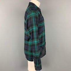 PAUL SMITH Size L Navy Green Plaid Cotton Button Up Long Sleeve Shirt