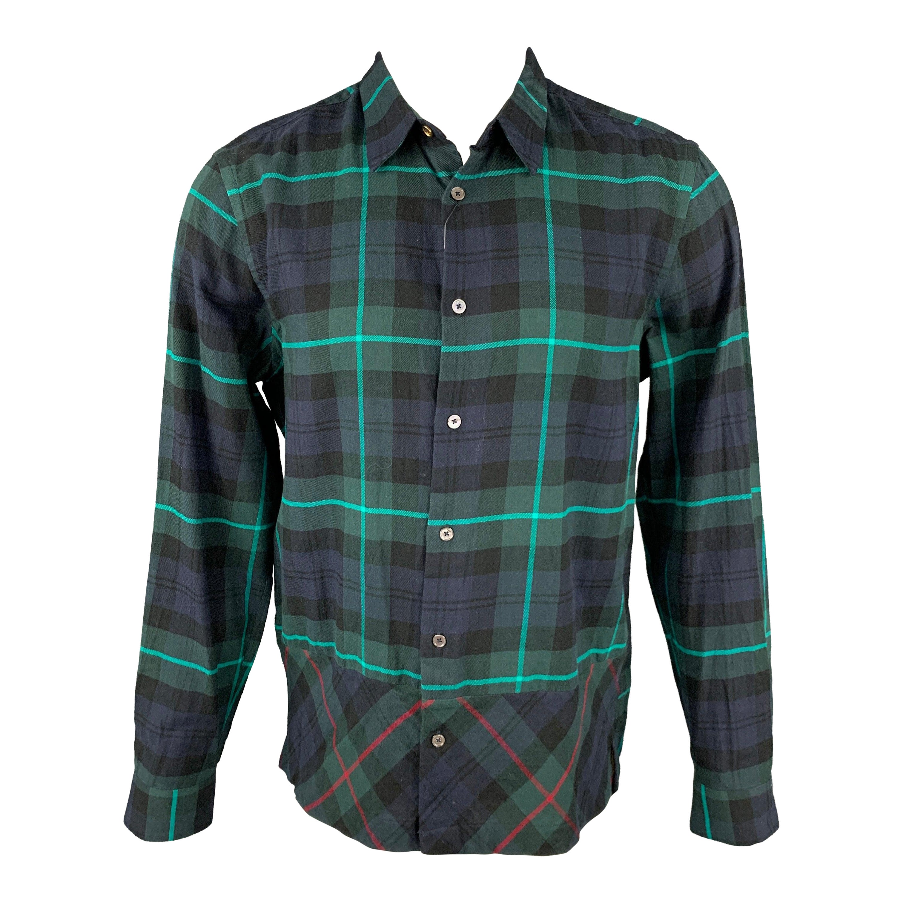PAUL SMITH Size L Navy Green Plaid Cotton Button Up Long Sleeve Shirt