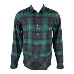 PAUL SMITH Size L Navy Green Plaid Cotton Button Up Long Sleeve Shirt