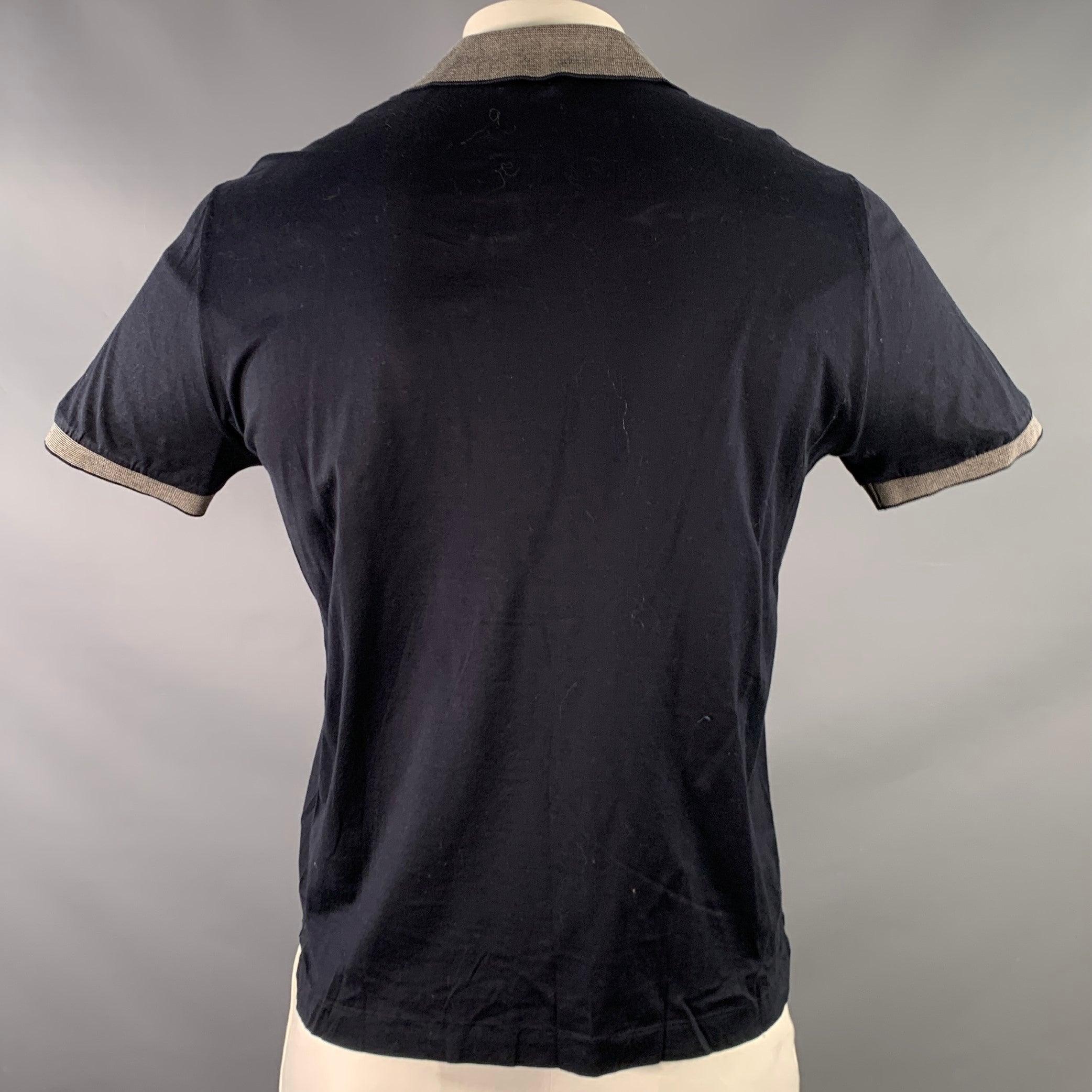 Black PAUL SMITH Size L Navy Grey Cotton Contrast Stripe Trim Polo For Sale