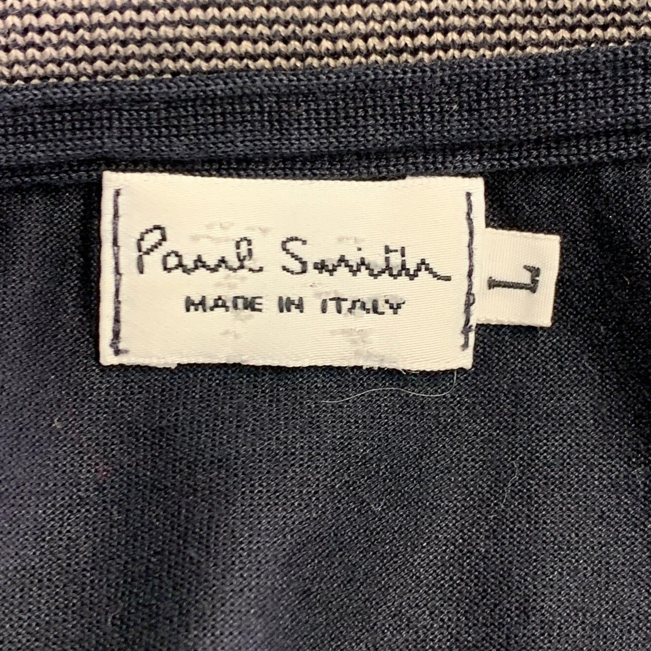 PAUL SMITH Size L Navy Grey Cotton Contrast Stripe Trim Polo In Excellent Condition For Sale In San Francisco, CA