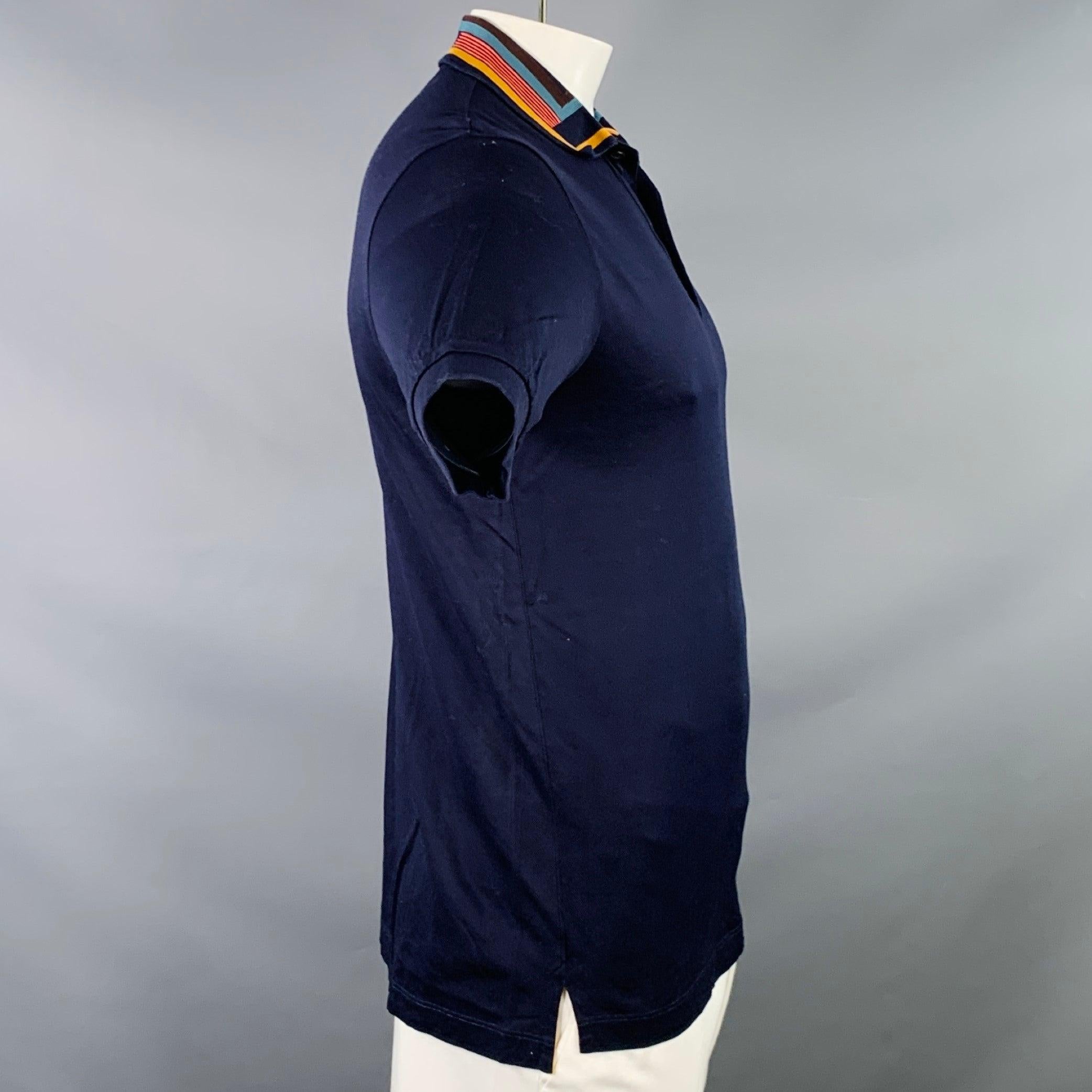 PAUL SMITH Größe L Marineblaues Kurzarm-Polo aus Baumwolle mit Kontrastbesatz und mehrfarbigem Kontrastbesatz (Schwarz) im Angebot