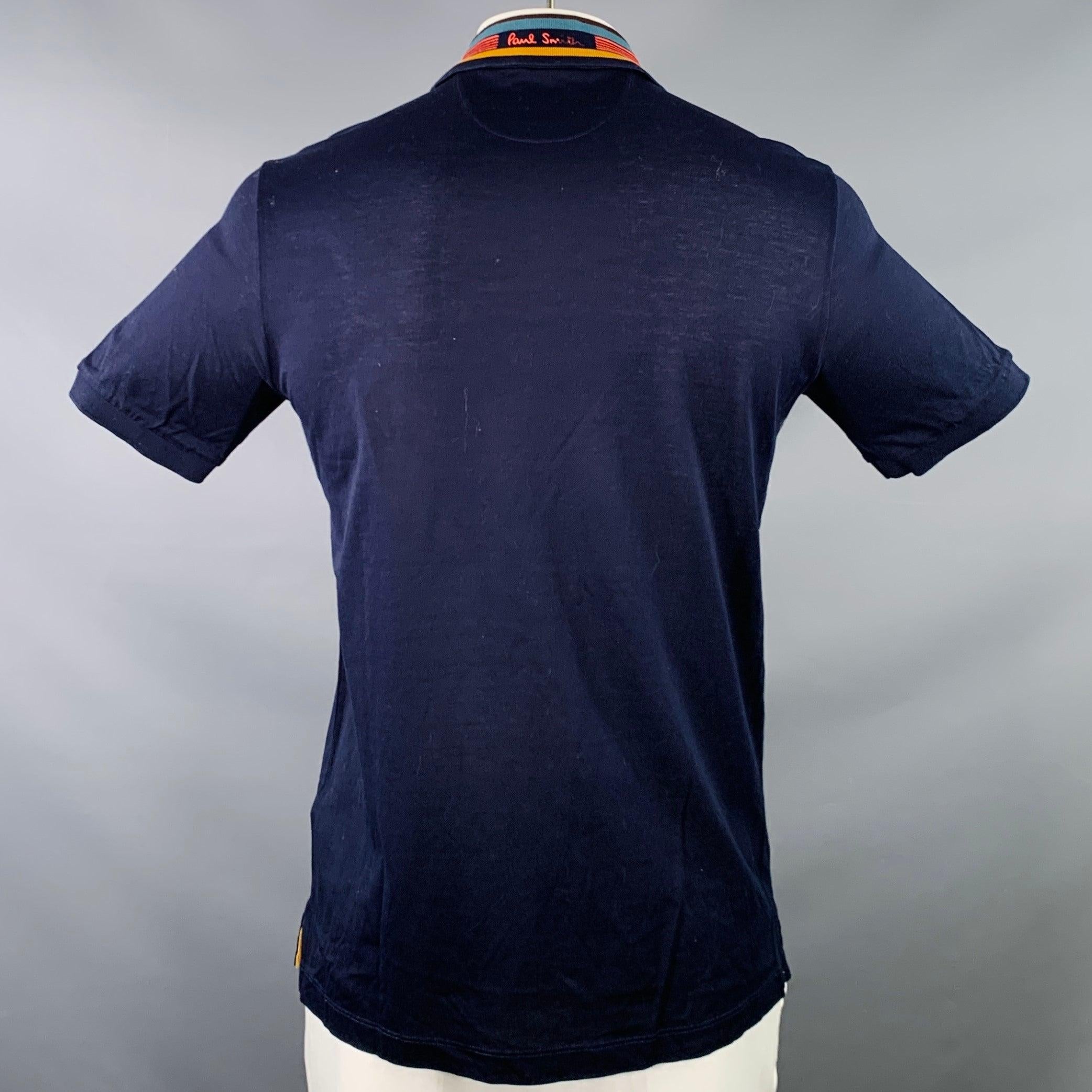 PAUL SMITH Größe L Marineblaues Kurzarm-Polo aus Baumwolle mit Kontrastbesatz und mehrfarbigem Kontrastbesatz im Zustand „Gut“ im Angebot in San Francisco, CA