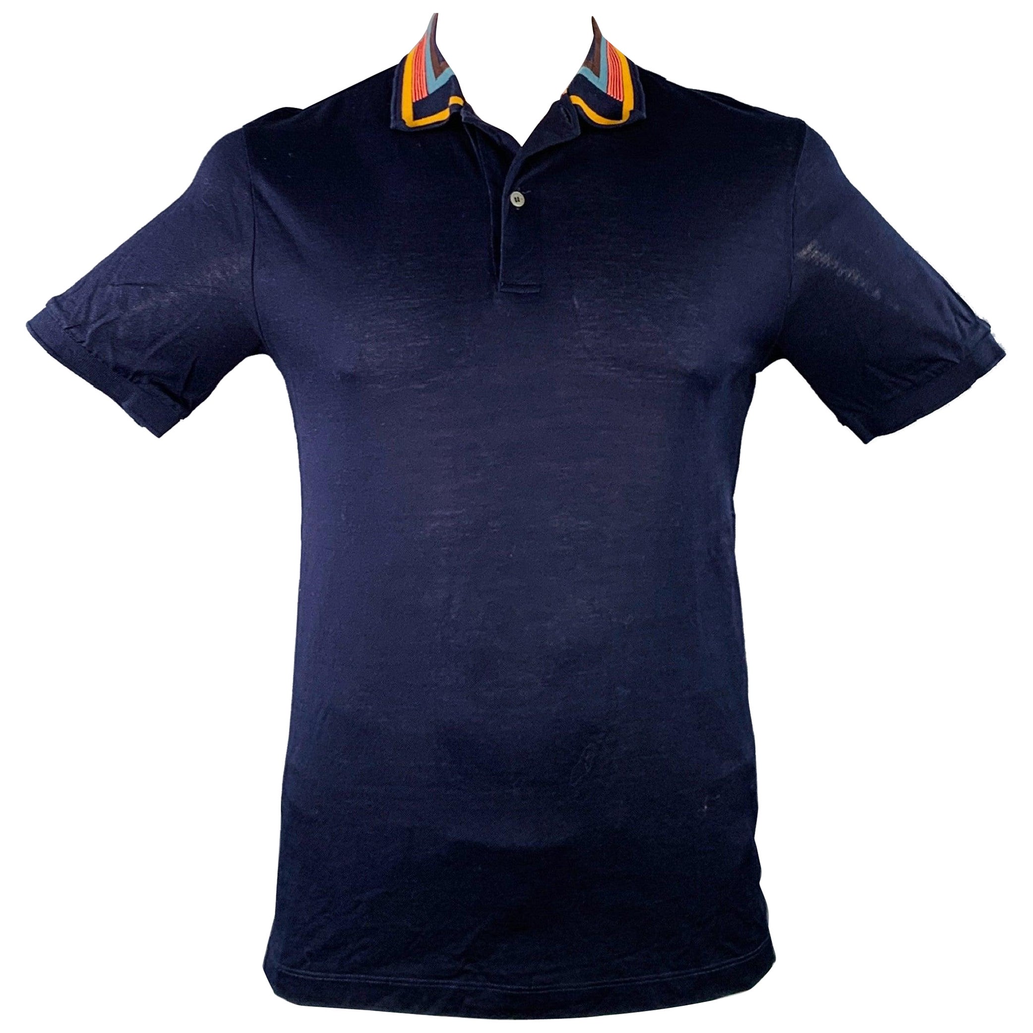PAUL SMITH Talla L Polo de manga corta de algodón con ribete de contraste multicolor azul marino
