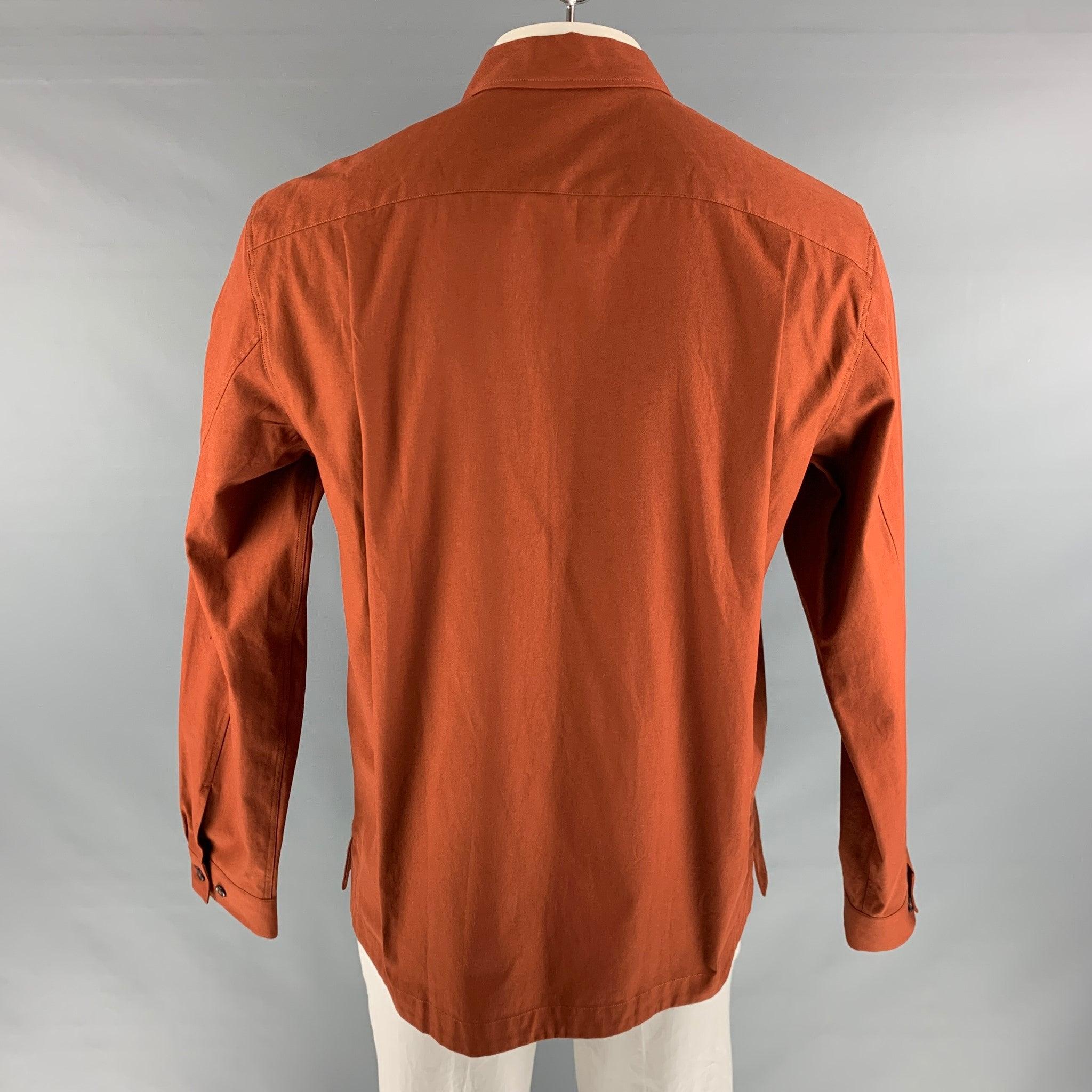 PAUL SMITH Size L Orange Rust Cotton Worker Long Sleeve Shirt In Good Condition For Sale In San Francisco, CA