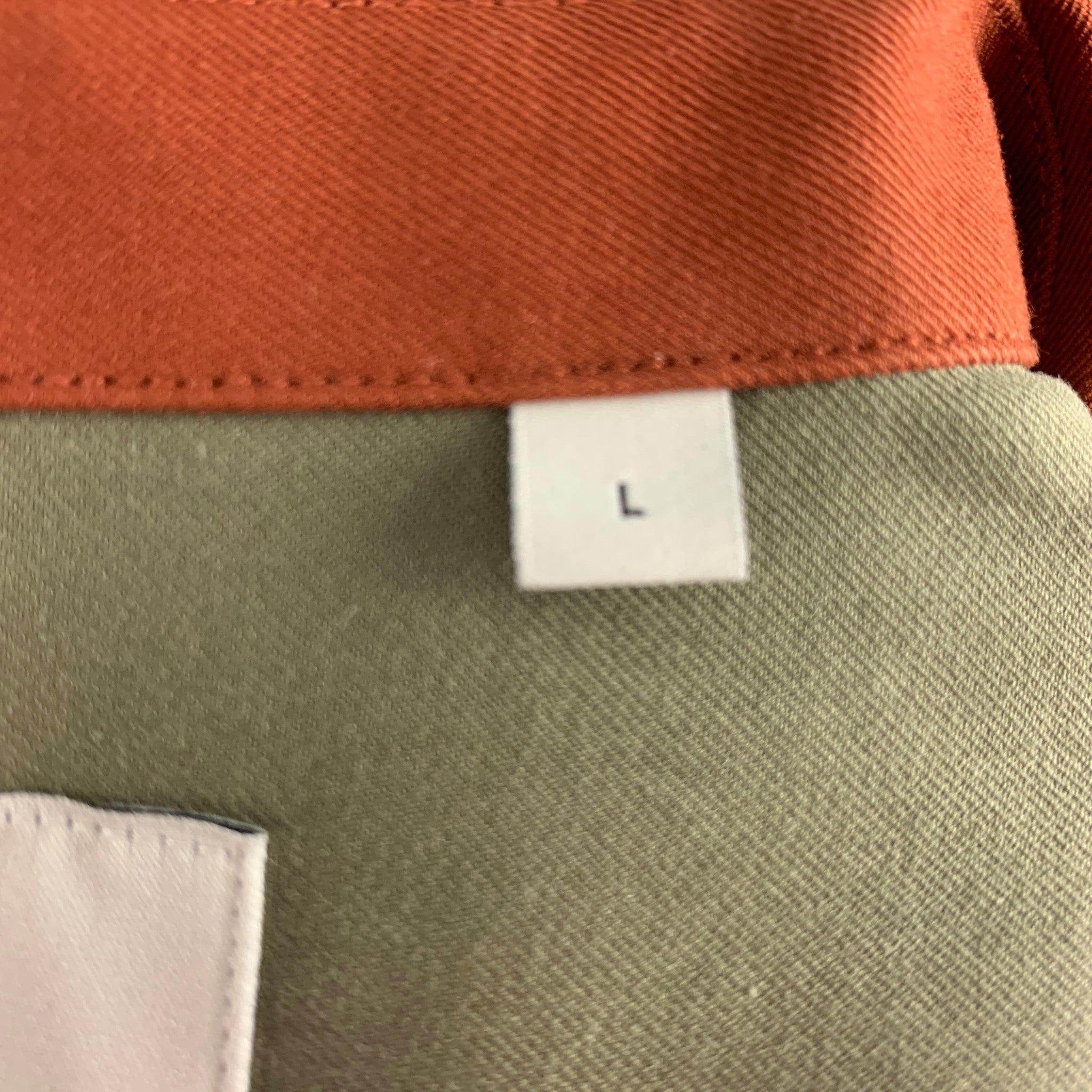 PAUL SMITH Size L Orange Rust Cotton Worker Long Sleeve Shirt For Sale 1