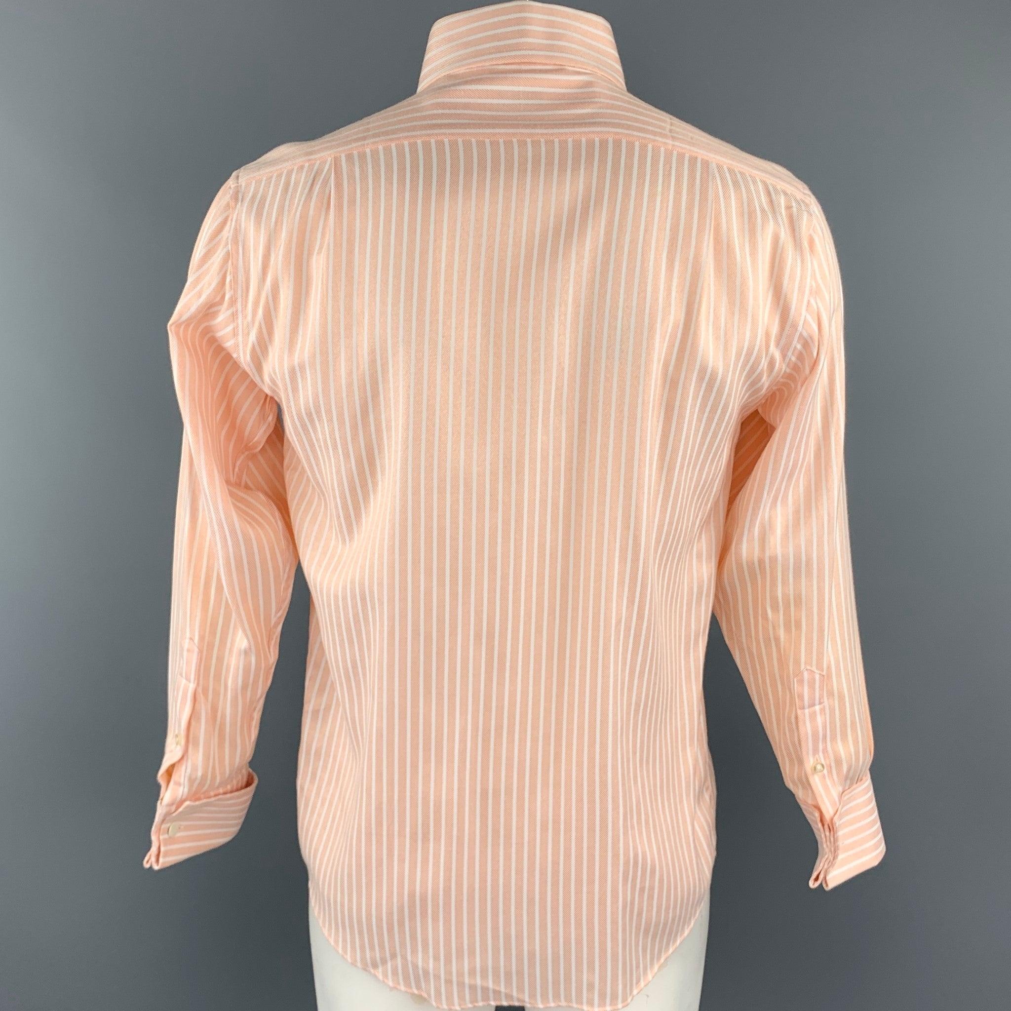 PAUL SMITH Size L Peach & White Stripe Cotton Button Up Long Sleeve Shirt In Good Condition For Sale In San Francisco, CA