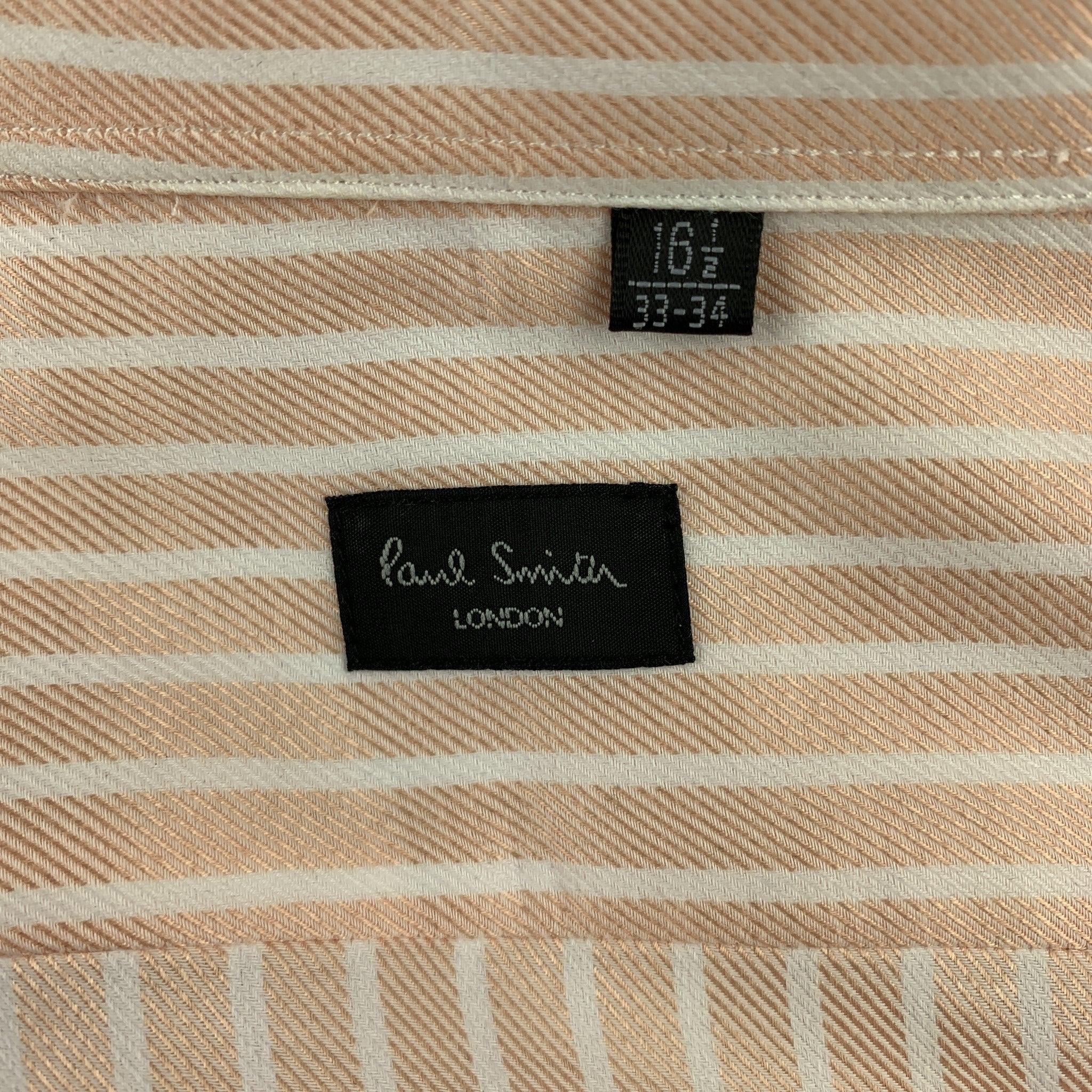 Men's PAUL SMITH Size L Peach & White Stripe Cotton Button Up Long Sleeve Shirt For Sale