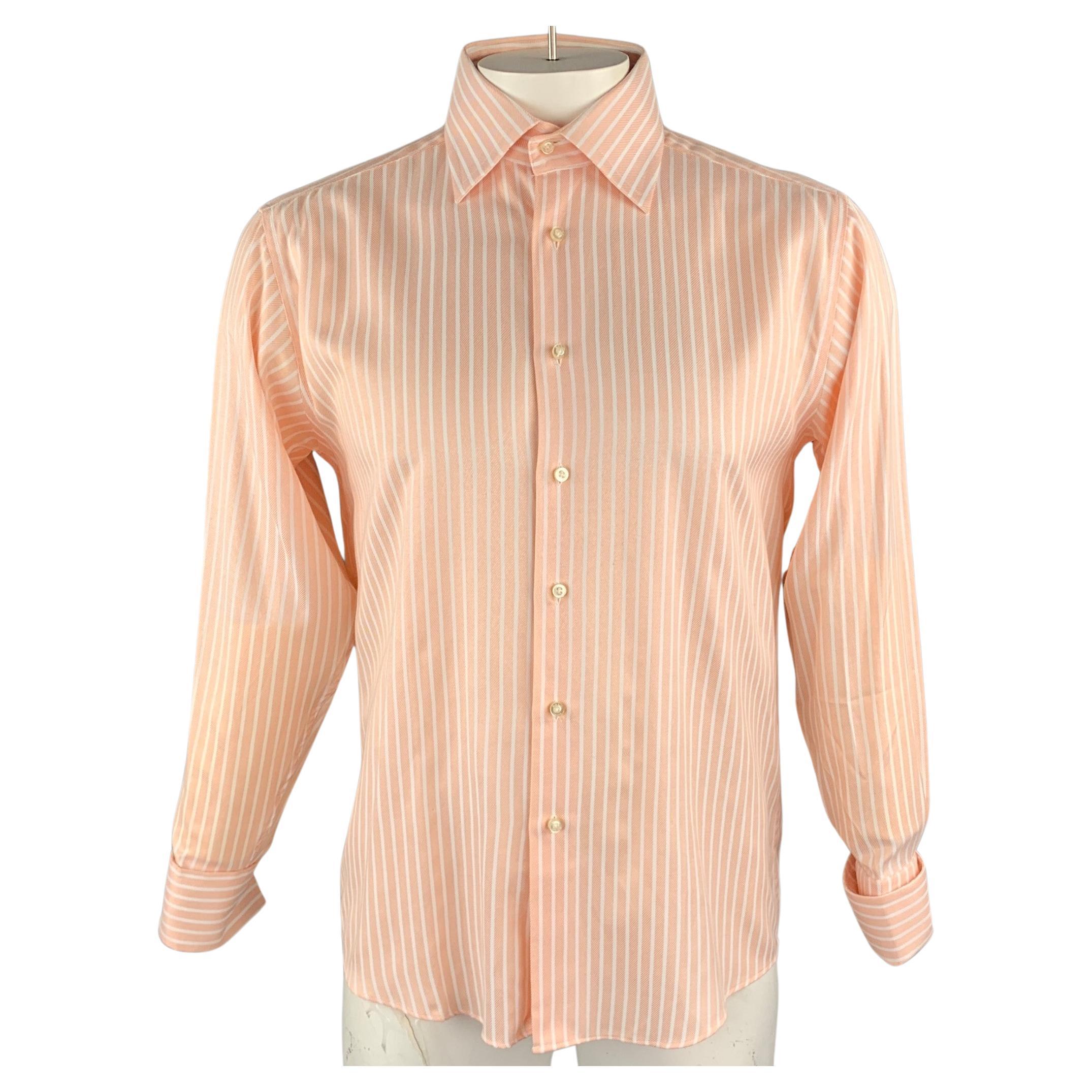 PAUL SMITH Size L Peach & White Stripe Cotton Button Up Long Sleeve Shirt For Sale