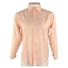 PAUL SMITH Size L Peach & White Stripe Cotton Button Up Long Sleeve Shirt