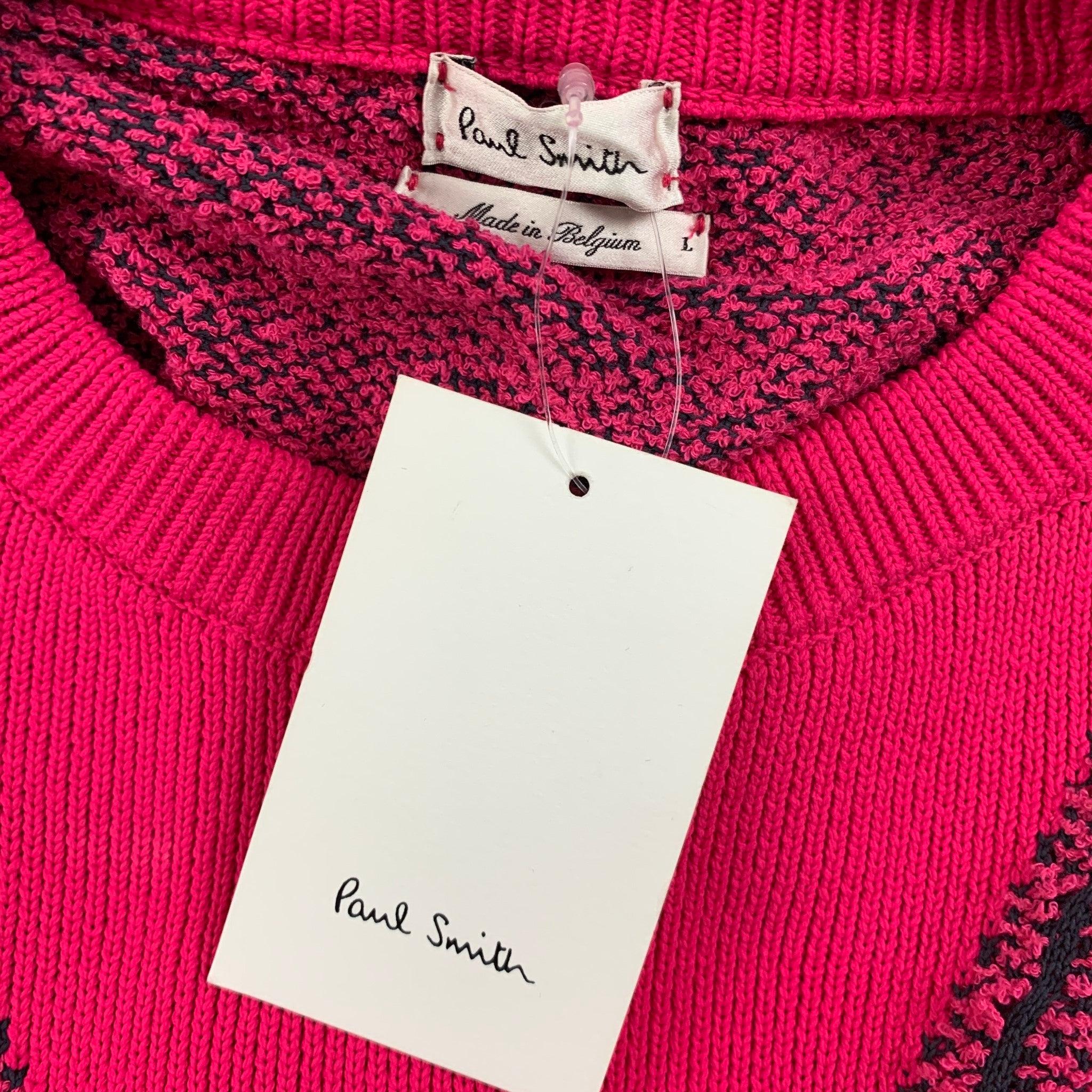PAUL SMITH Size L Pink Black Textured Polyamide Blend Crew-Neck Pullover For Sale 2
