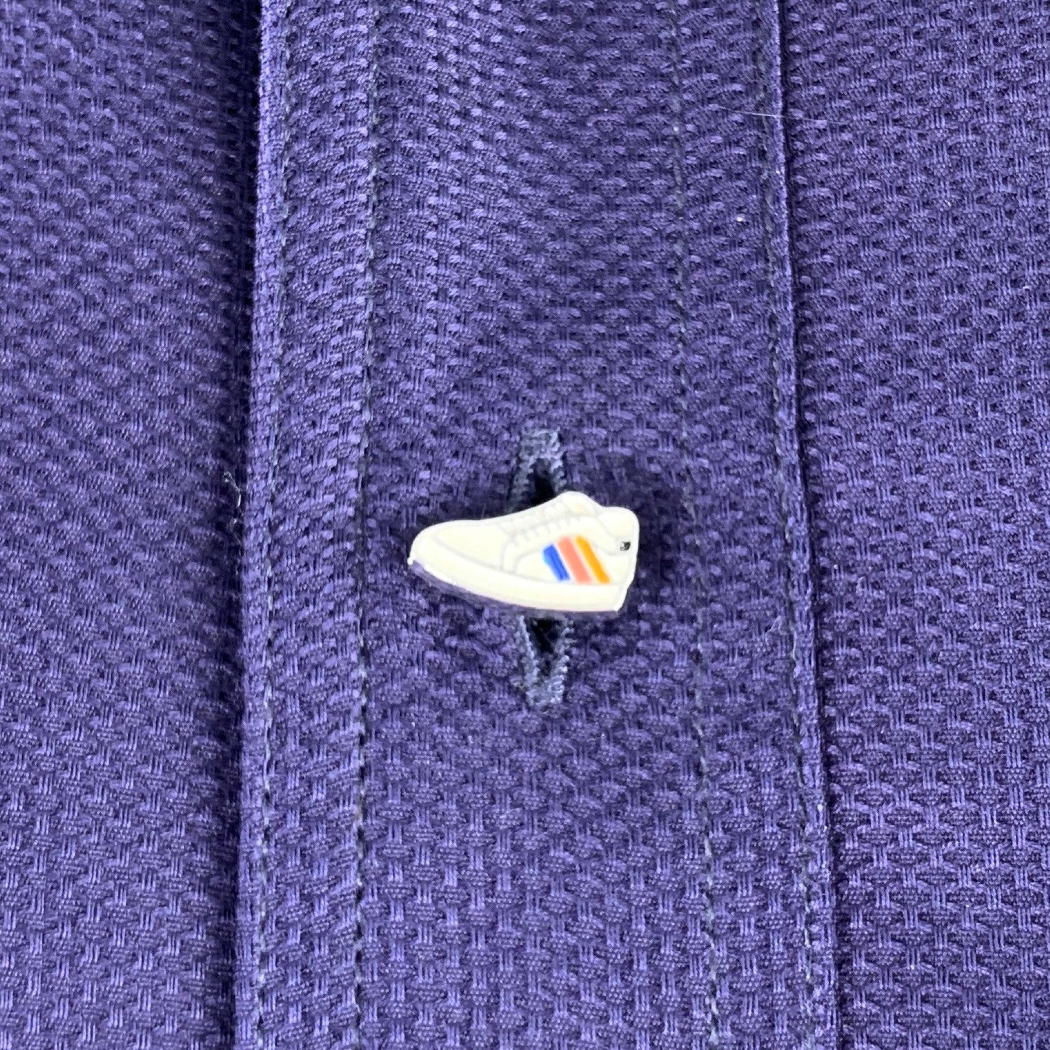 PAUL SMITH long sleeve shirt
in a purple cotton woven fabric featuring a textured fish scale pattern, button down collar, and sneaker button detail. Made in Italy.Excellent Pre-Owned Condition. 

Marked:   L 

Measurements: 
 
Shoulder: 16.5 inches