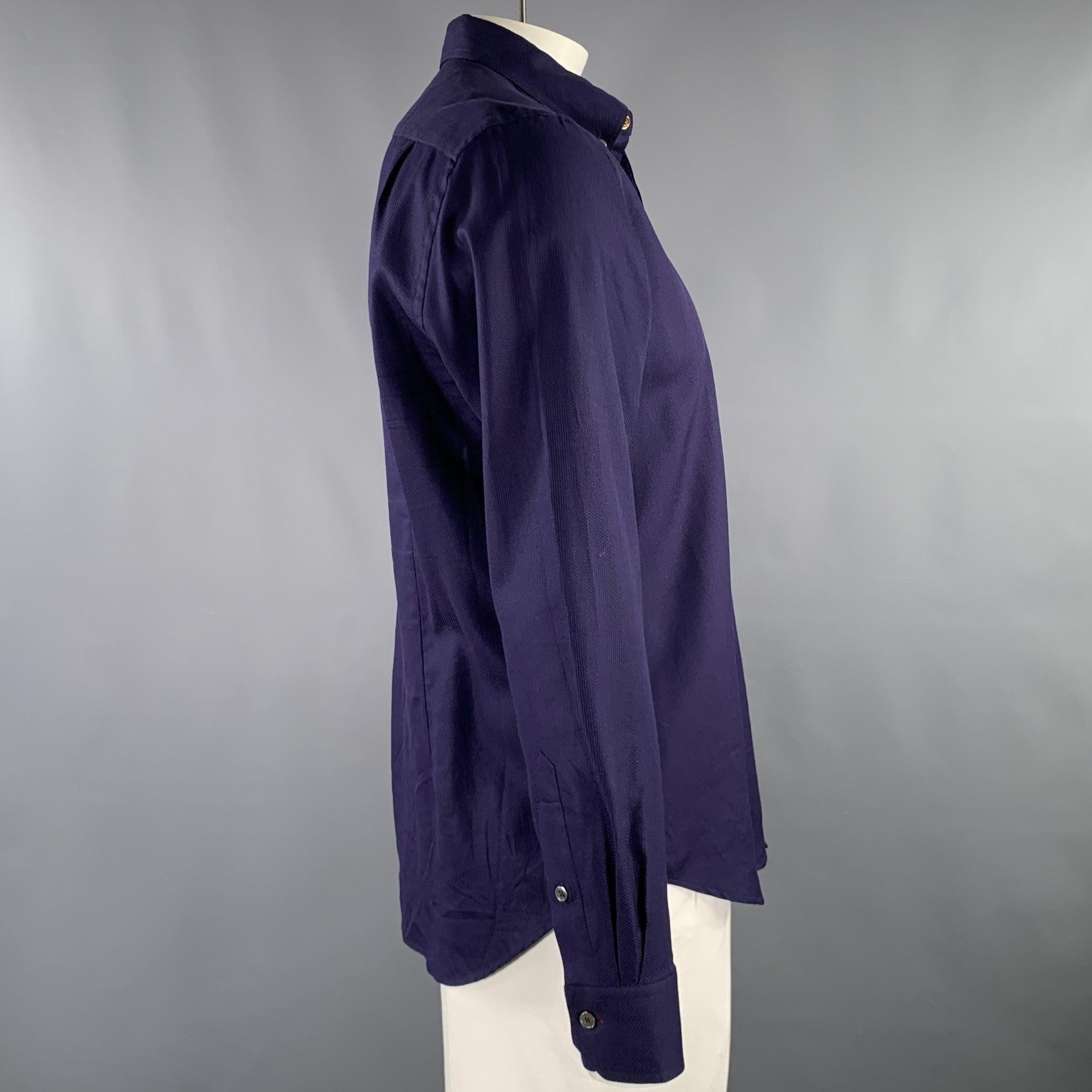 Black PAUL SMITH Size L Purple Textured Cotton One Pocket Long Sleeve Shirt For Sale