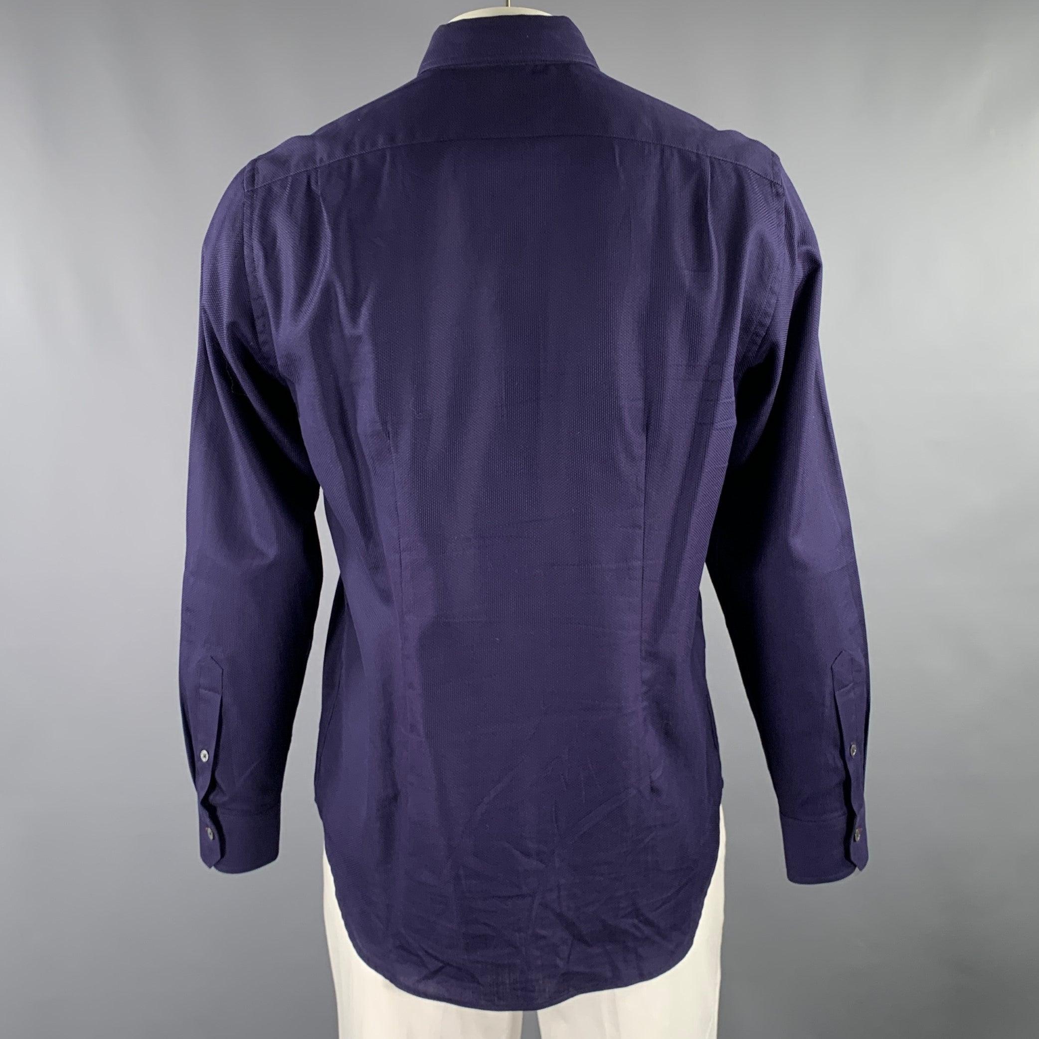 PAUL SMITH Size L Purple Textured Cotton One Pocket Long Sleeve Shirt In Excellent Condition For Sale In San Francisco, CA