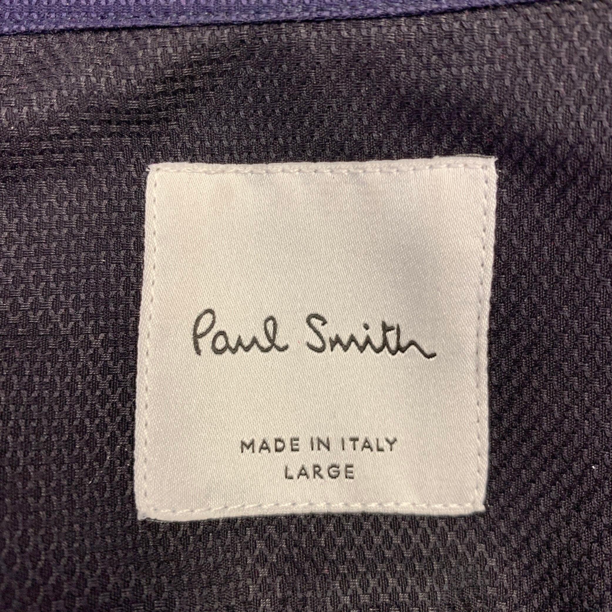 Men's PAUL SMITH Size L Purple Textured Cotton One Pocket Long Sleeve Shirt For Sale