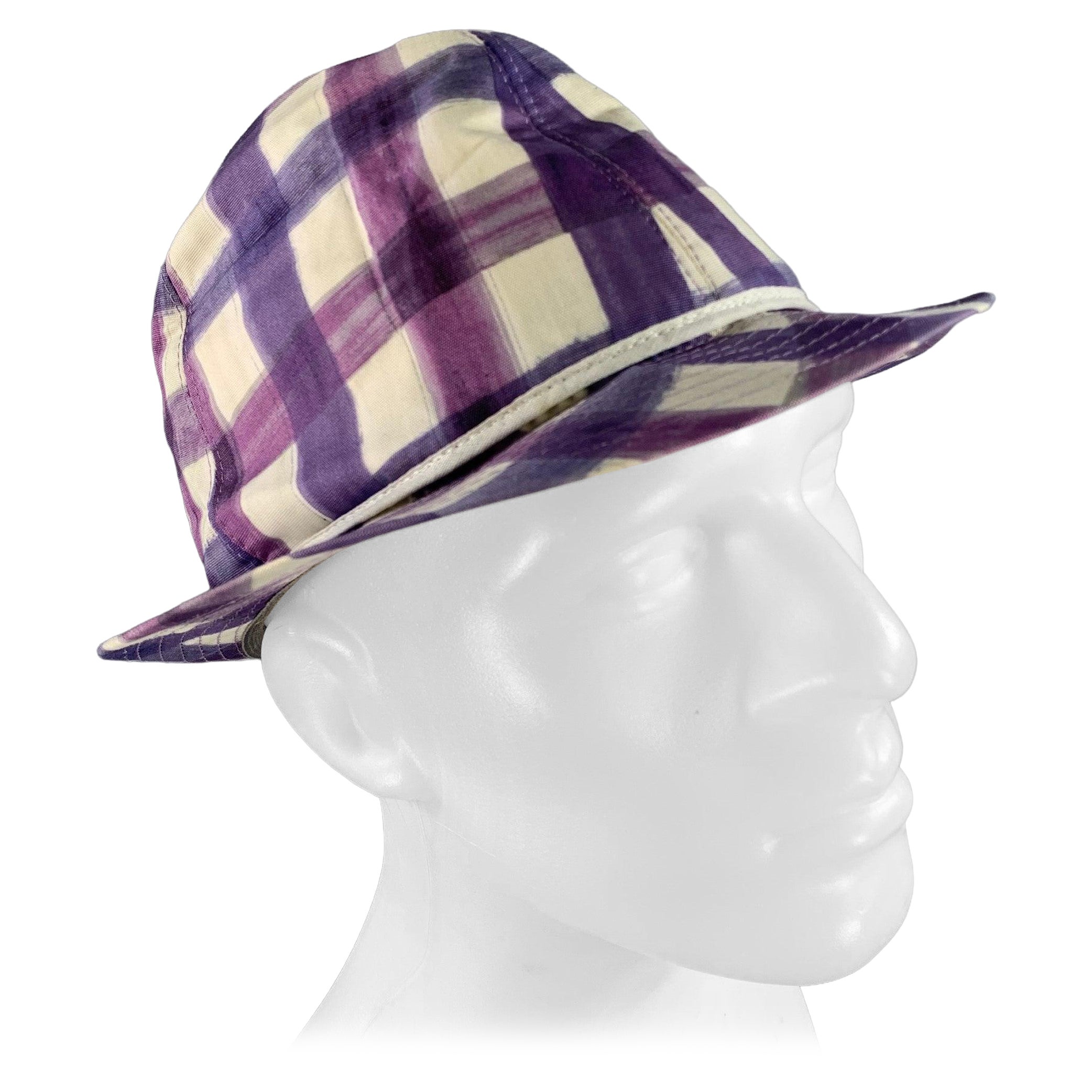 Pre-owned Paul Smith Size L Purple White Gingham Cotton Hats