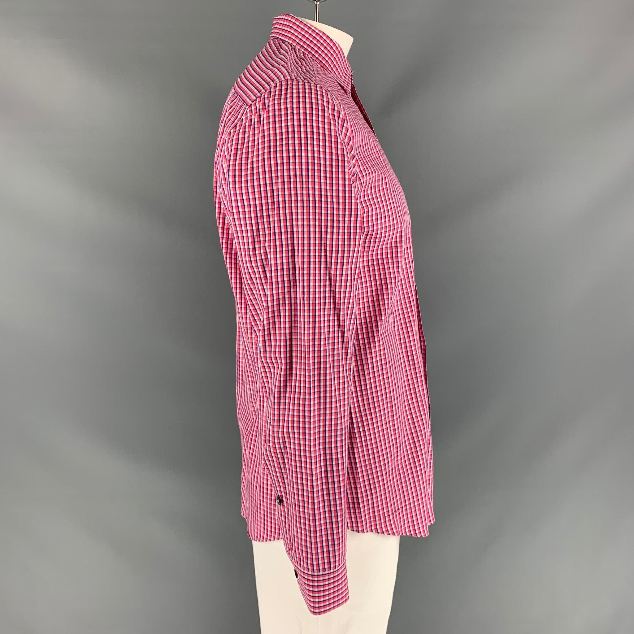 PAUL SMITH Size L Red & White Blue Checkered Cotton Long Sleeve Shirt In Excellent Condition For Sale In San Francisco, CA
