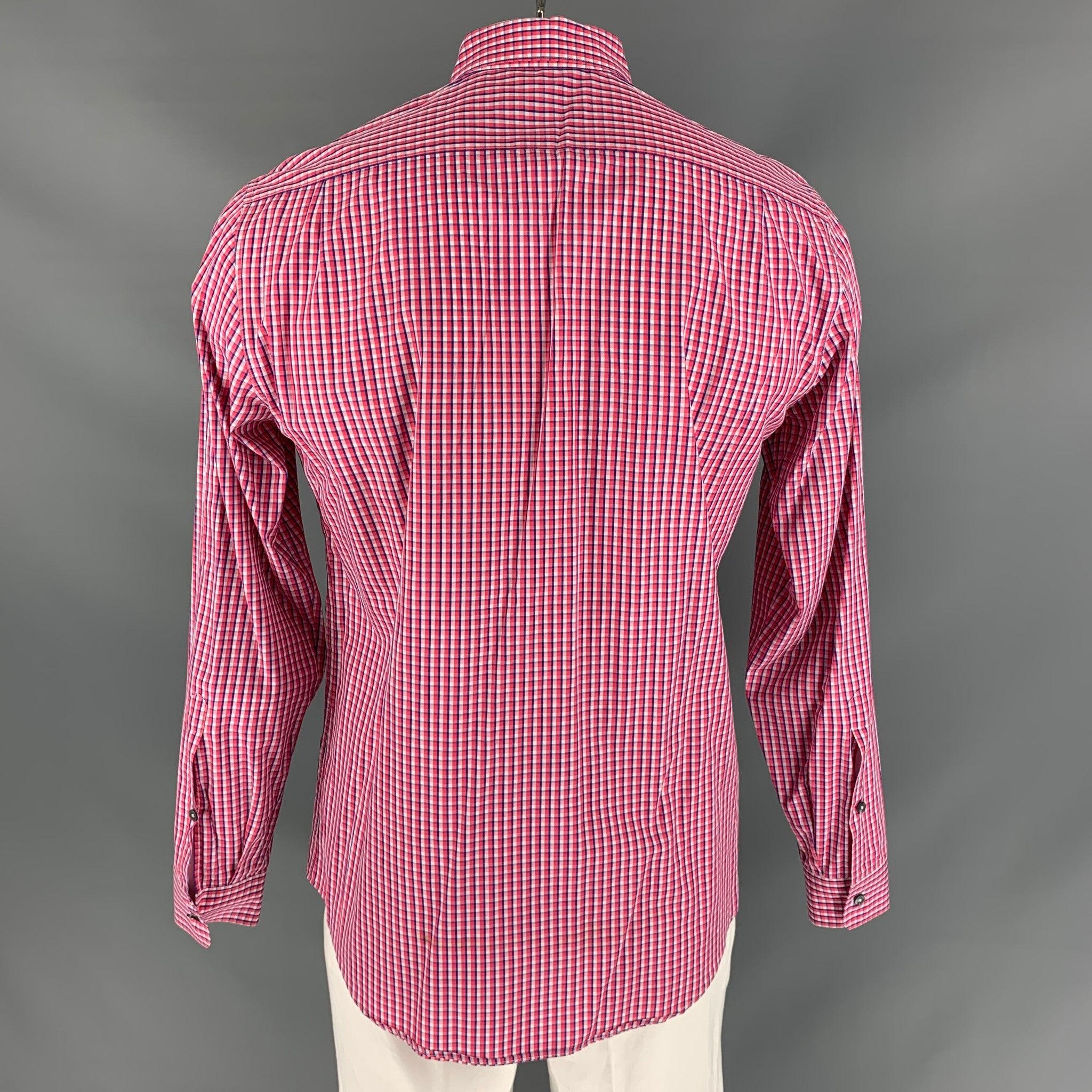 Men's PAUL SMITH Size L Red & White Blue Checkered Cotton Long Sleeve Shirt For Sale