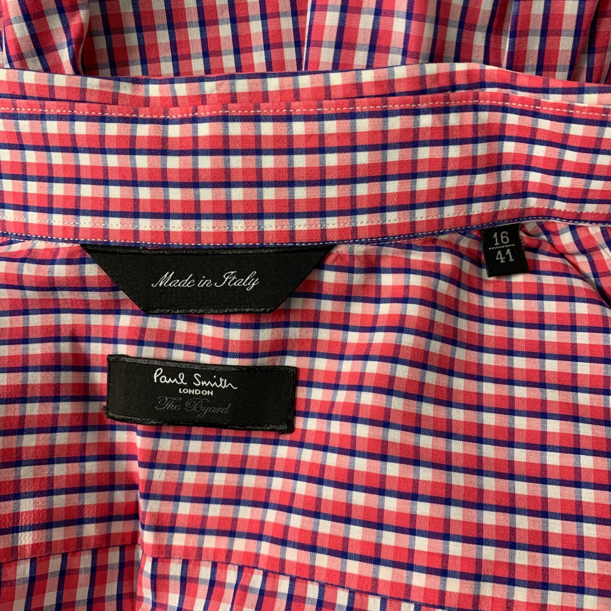 PAUL SMITH Size L Red & White Blue Checkered Cotton Long Sleeve Shirt For Sale 1