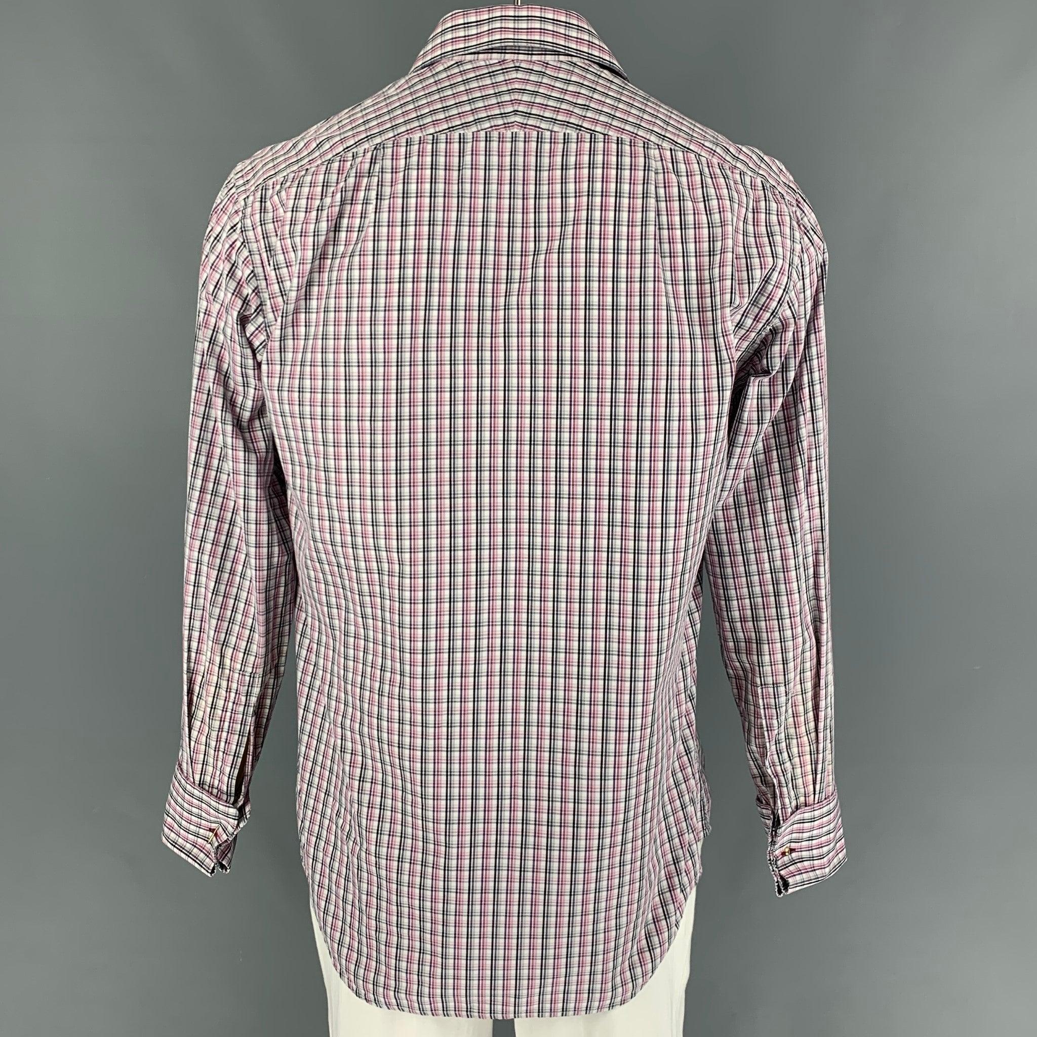 PAUL SMITH Size L White Black Burgundy Plaid Cotton Long Sleeve Shirt In Good Condition For Sale In San Francisco, CA