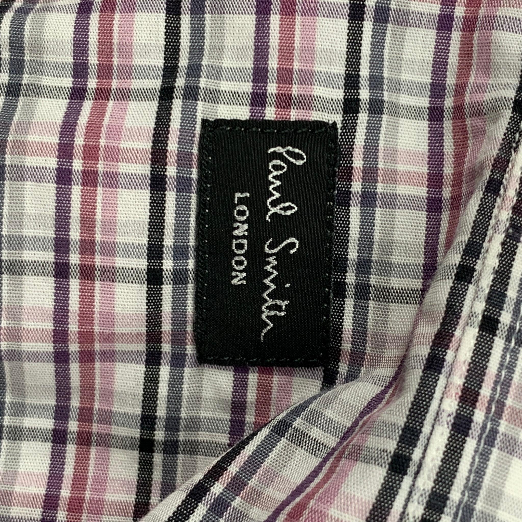 PAUL SMITH - Chemise à manches longues en coton à carreaux blancs, noirs et bourgognes, taille L en vente 2