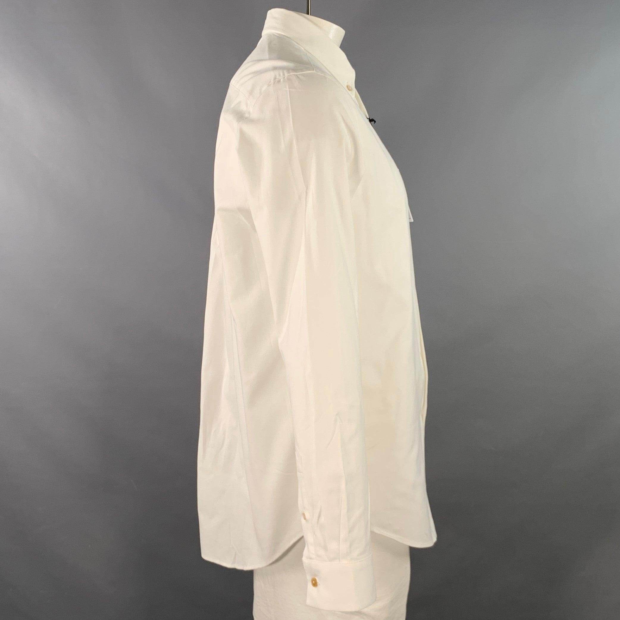 Gris PAUL SMITH Size L White Contrast Trim Cotton One Pocket Long Sleeve Shirt (Chemise à manches longues en coton à bordures contrastées) en vente