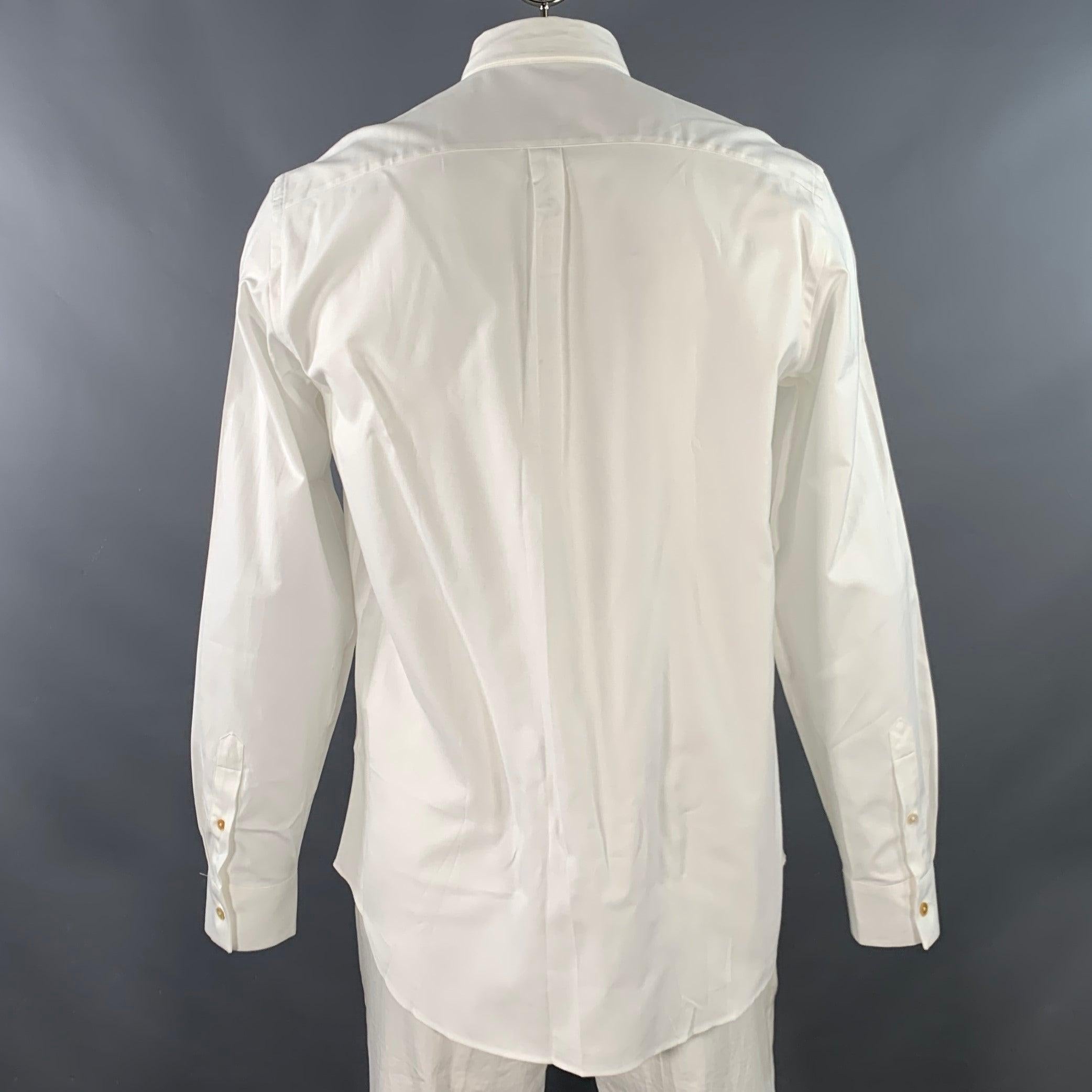 PAUL SMITH Size L White Contrast Trim Cotton One Pocket Long Sleeve Shirt (Chemise à manches longues en coton à bordures contrastées) Bon état - En vente à San Francisco, CA